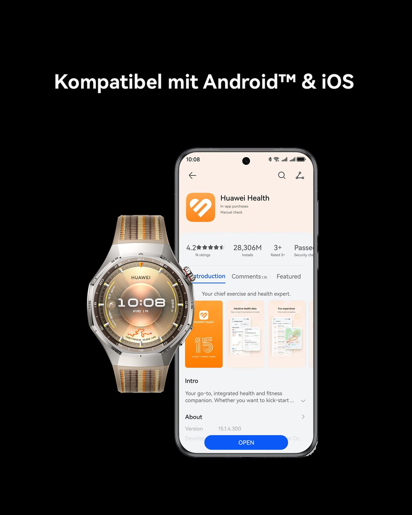 HUAWEI Watch GT 6 Pro Smartwatch, GPS, EKG, 1,47 Zoll AMOLED-Display, bis zu 21 Tage Akkulaufzeit, umfassende Fahrradfunktionen, über 100 Sportmodi, kompatibel mit Android und iOS 
