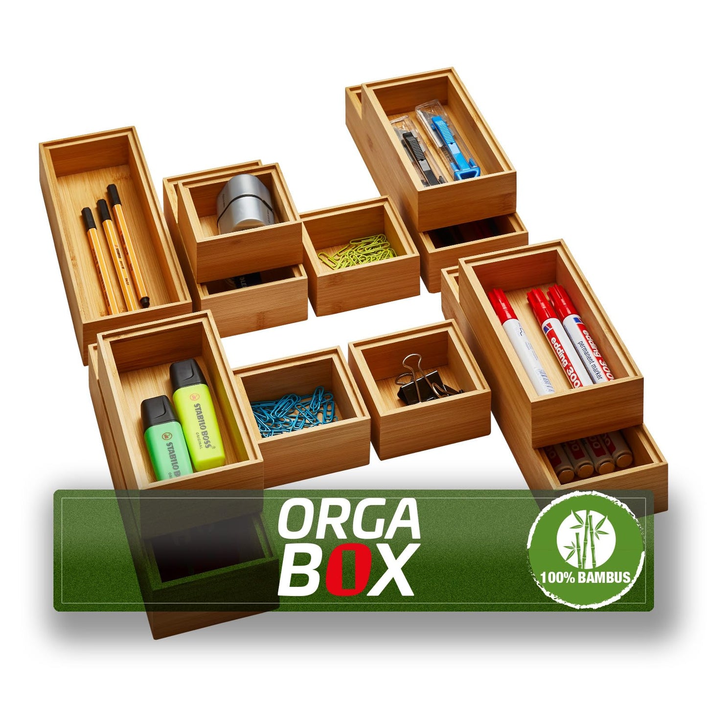 Orga-Box Schubladen-Organizer BAMBUS Aufbewahrungsbox 6 teilig 