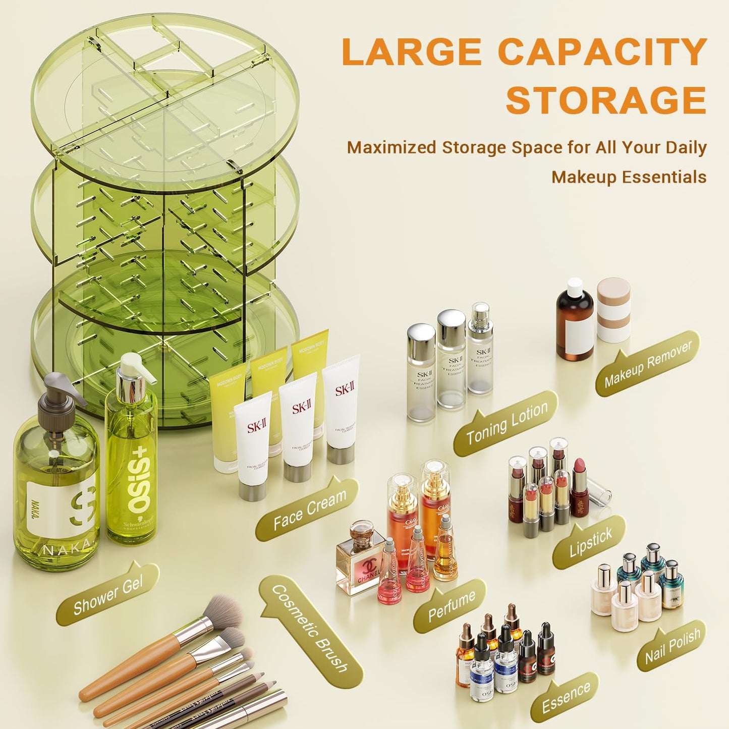 Auxmir Schminktisch Organizer mit 9 einstellbaren Stufen, Make Up Organizer 360° Drehbar, Extra Größer Kosmetik Hautpflege Organisieren 