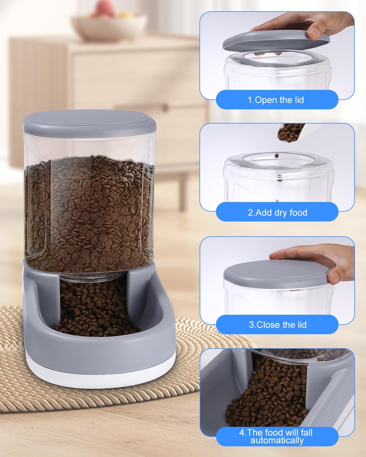 Automatisches Futter und Wasserspender für Hunde, Katzen, Futterspender und Wasserspender, 2X 3,8 L 