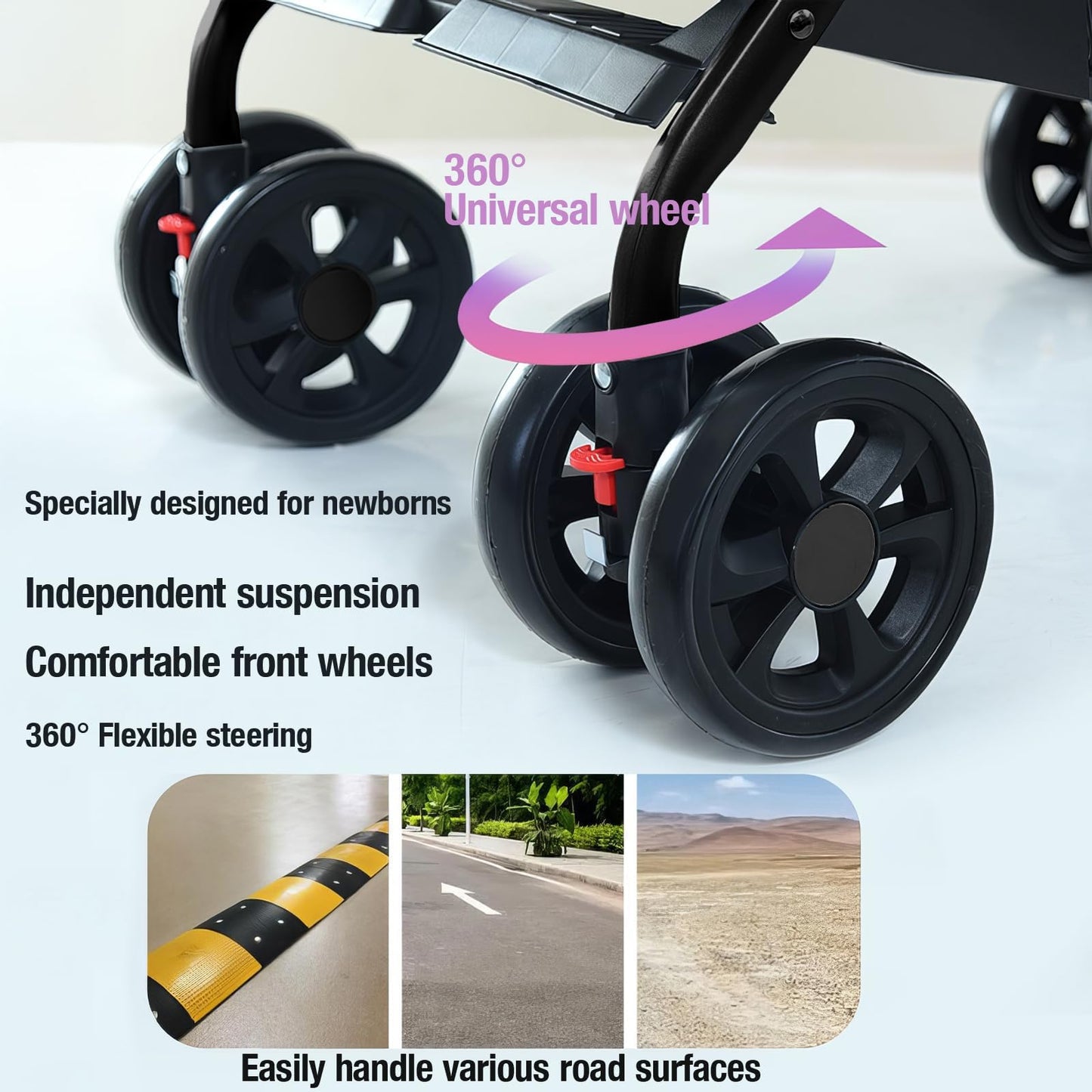 Reenborn 3-in-1 Kinderwagen, Buggy mit zwei umkehrbaren Schiebemodi, Kinderwagen mit Gestell aus Aluminiumlegierung, Babywagen, 3-in-1 Komplettset mit Ein-Klick-Faltmechanismus 