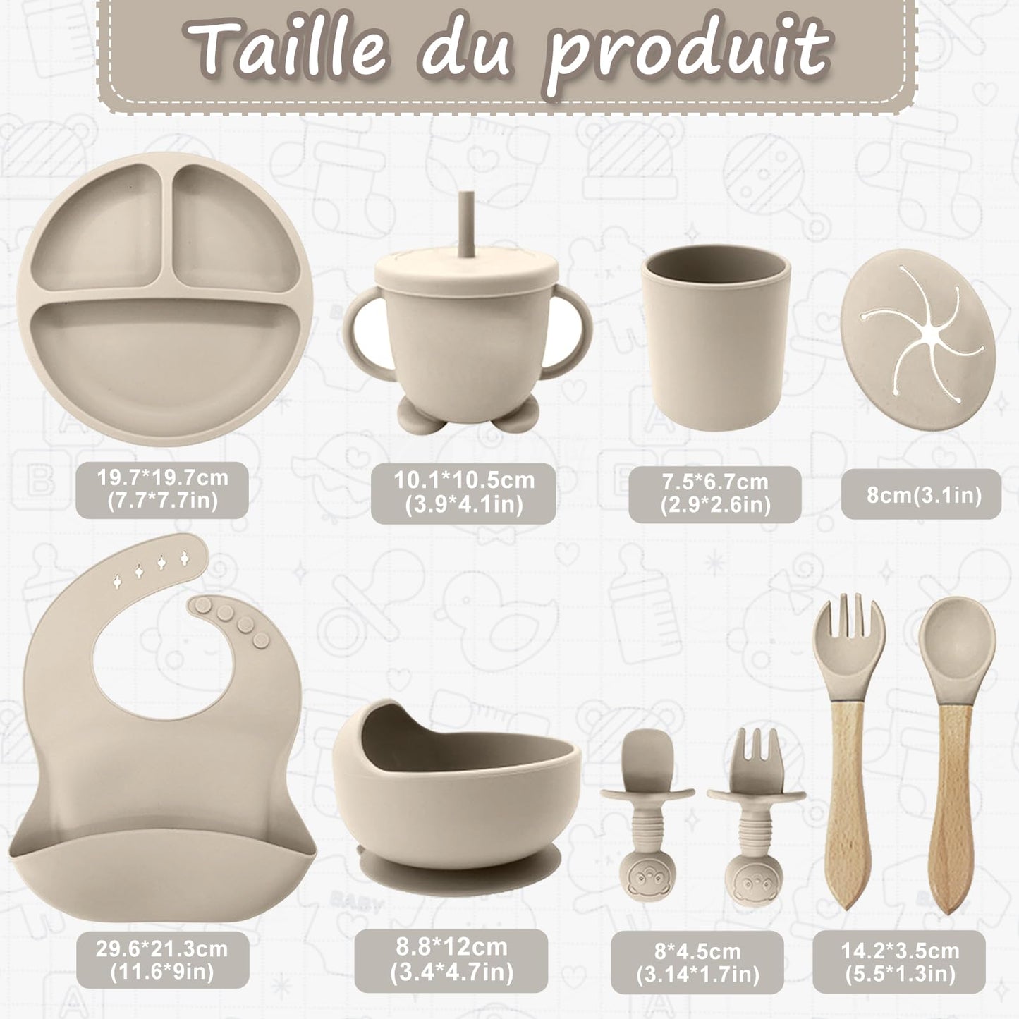 Ensemble de vaisselle pour bébé, ensemble de 12 couverts pour enfants, cuillère pour bébé, tasse à boire 