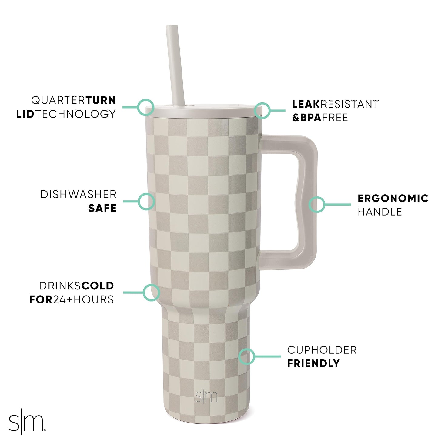 Simple Modern Thermobecher mit Strohhalm und Griff | Isolierter Edelstahl-Trinkbecher Eiskaffee-Reisebecher