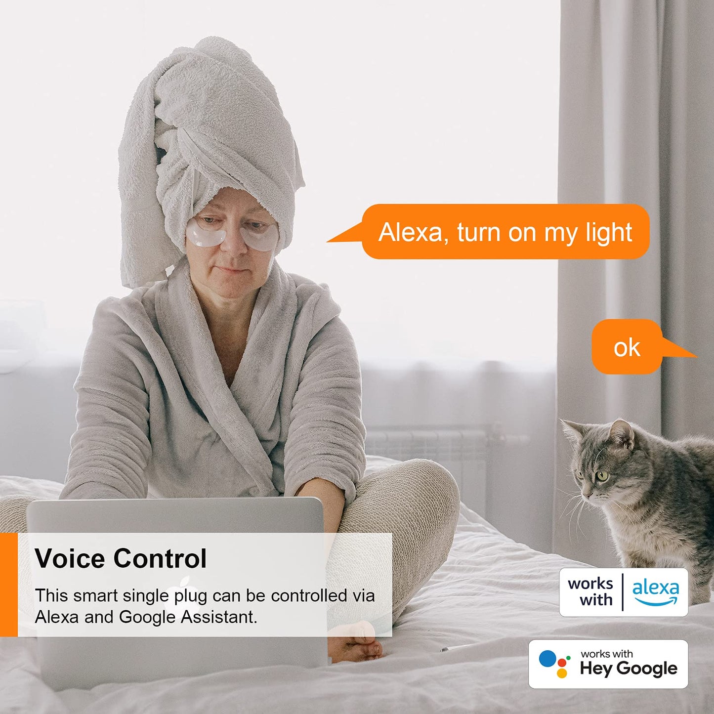 WLAN Smart Steckdose mit Strommessung 16A, Smart Home Steckdose kompatibel mit Alexa/Google Home, Stromverbrauchsmessung, Sprachsteuerung, App-Fernbedienung 