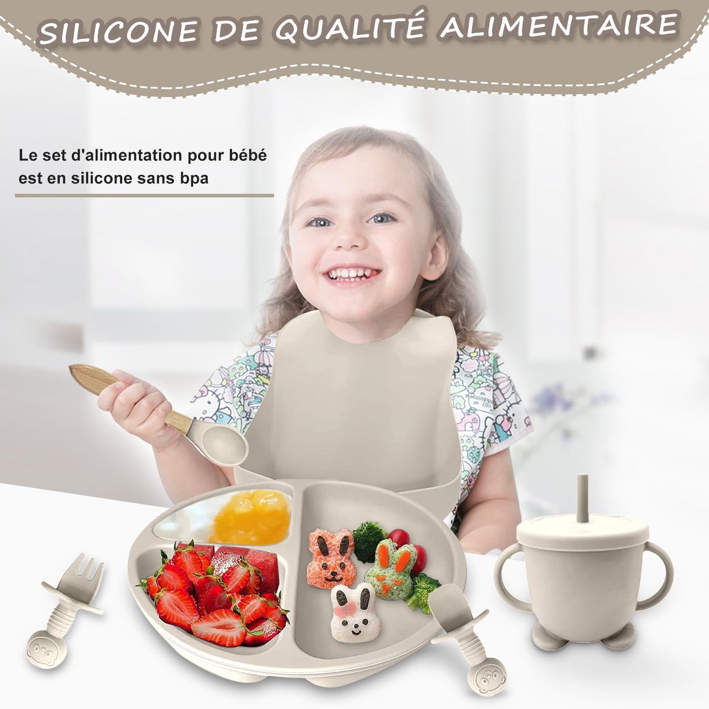 Ensemble de vaisselle pour bébé, ensemble de 12 couverts pour enfants, cuillère pour bébé, tasse à boire 