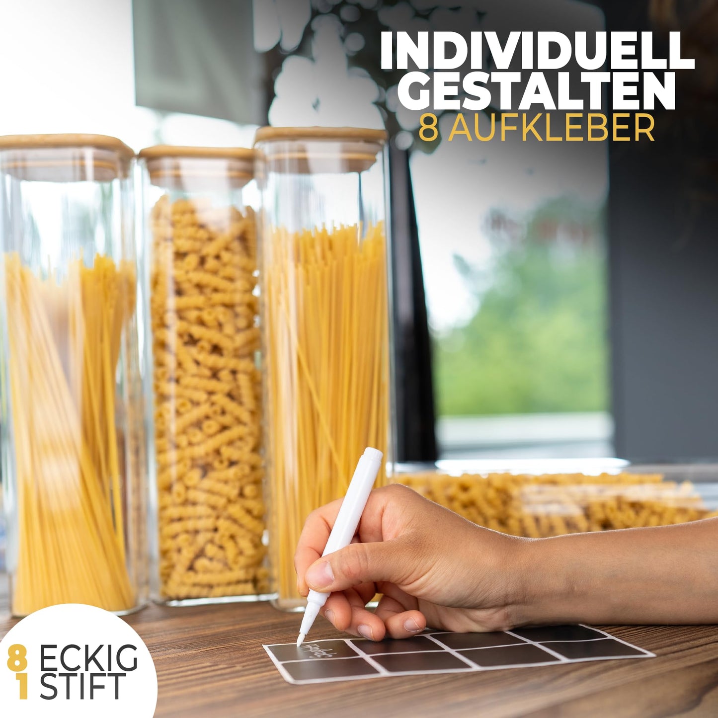 Aufbewahrungsbox Küche für alle Lebensmittel, Küchen Organizer, Vorratsgläser mit Deckel, Eckig - 12er Set, Erhöhte Glasstärke 