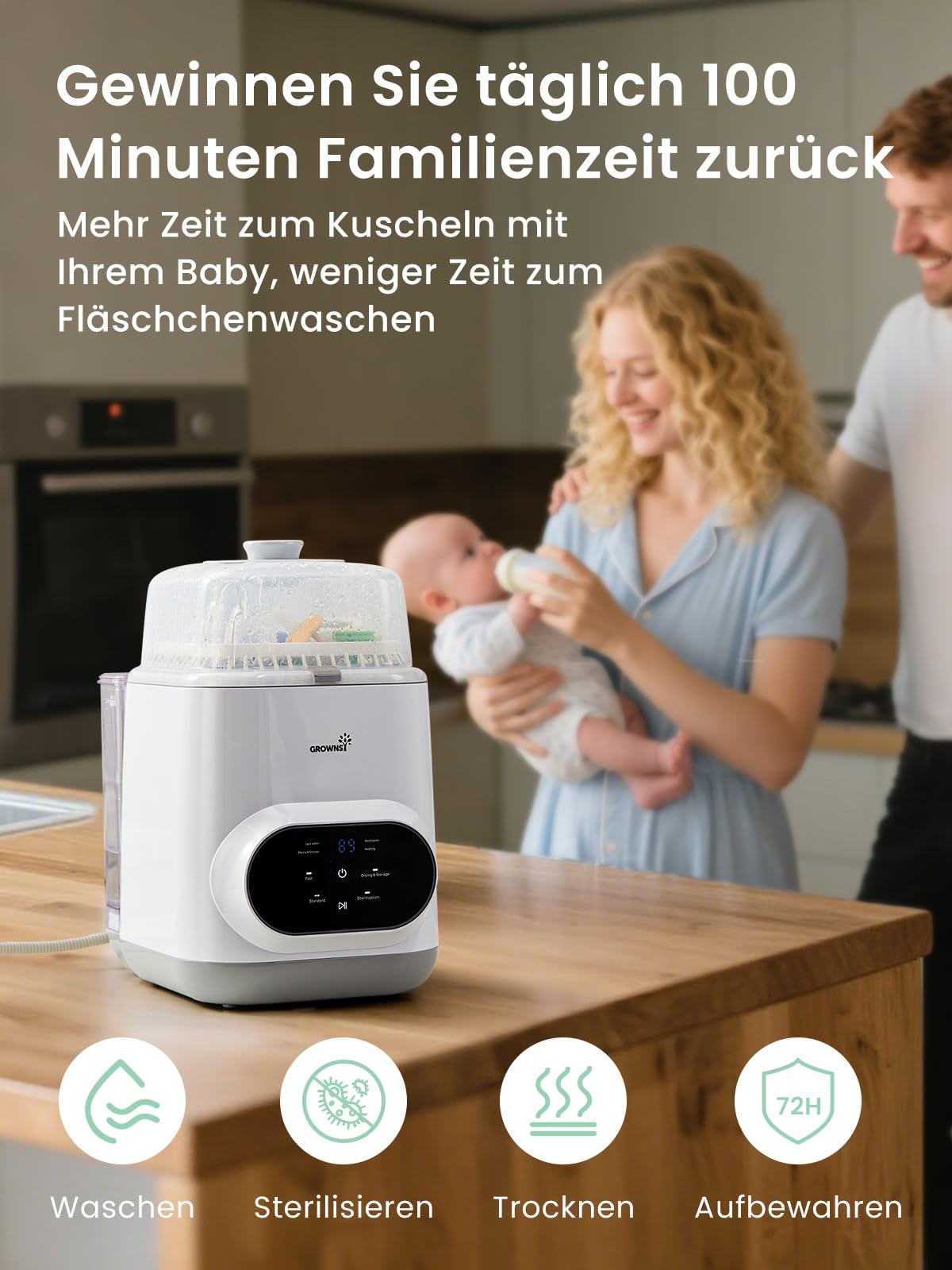 Grownsy Baby Bottle Washer Pro, All-in-One Bottle Cleaner, Steriliser and Dryer, Baby Bottle Cleaner for Bottles