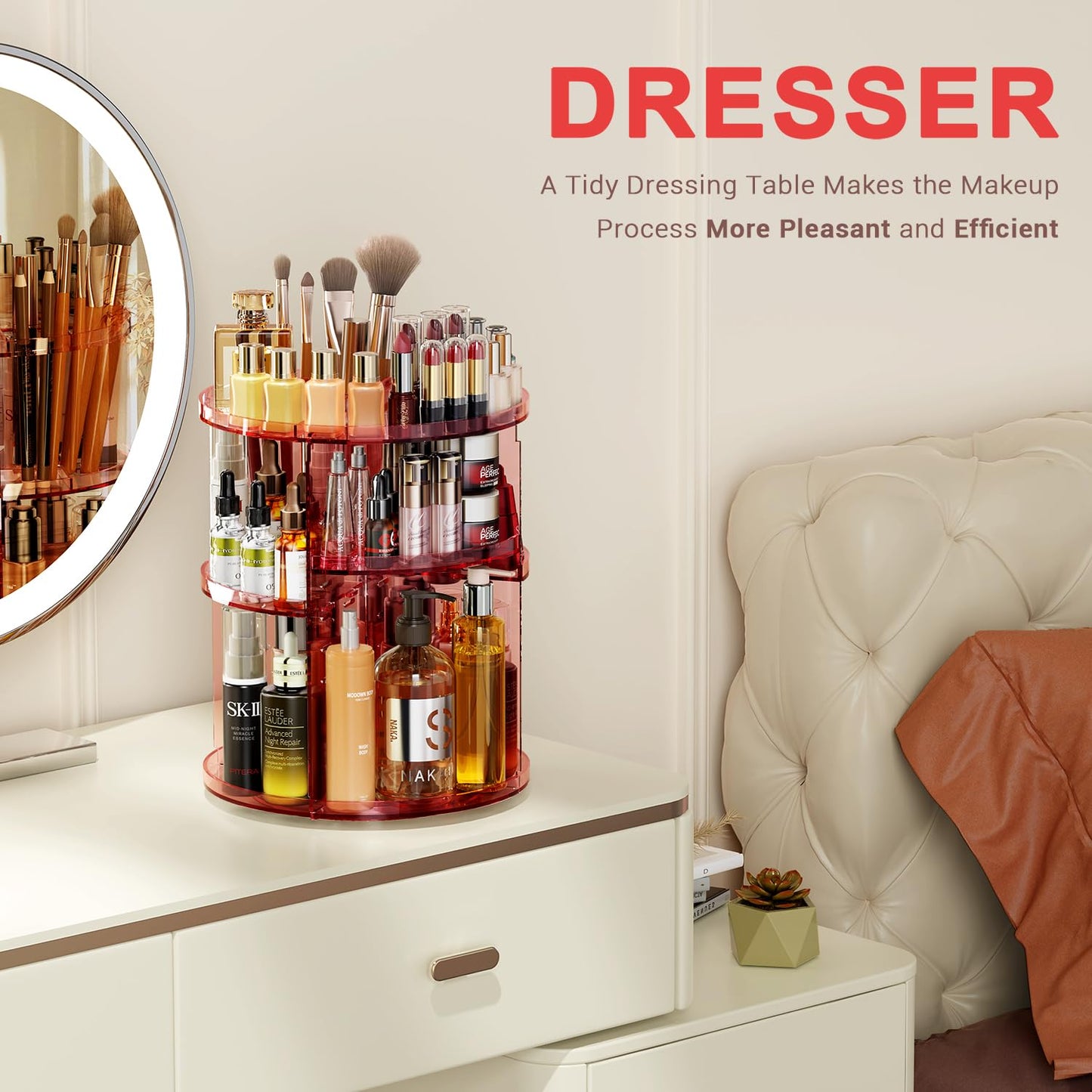 Auxmir Schminktisch Organizer mit 9 einstellbaren Stufen, Make Up Organizer 360° Drehbar, Extra Größer Kosmetik Hautpflege Organisieren 