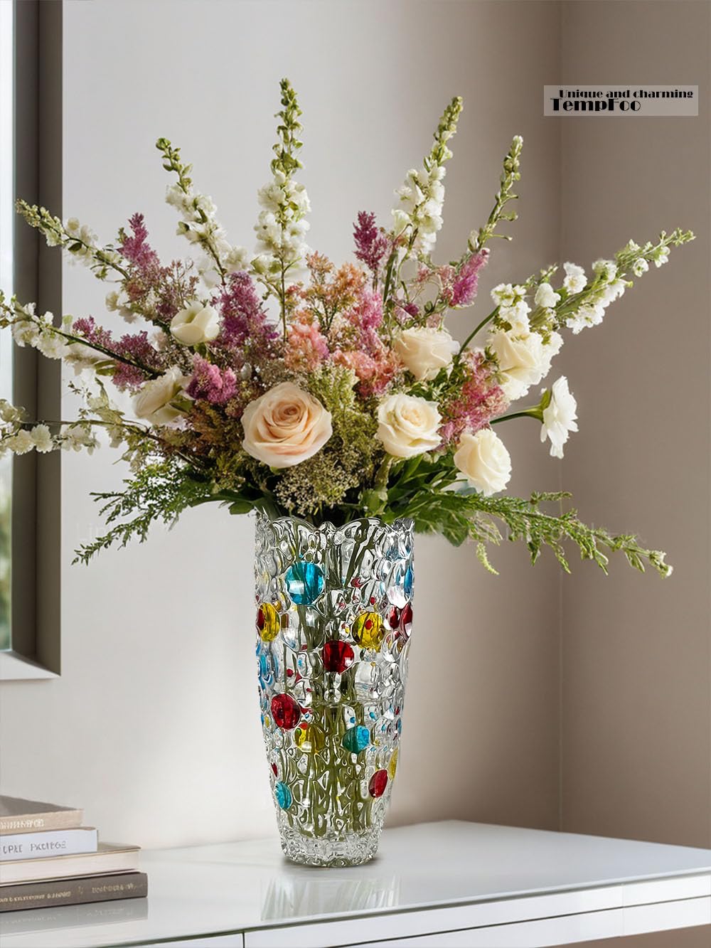 Blumenvase, große hohe Glasvase zur Dekoration, ästhetisch, große Glasvase mit gerippter Textur, modernes Wohnzimmer 