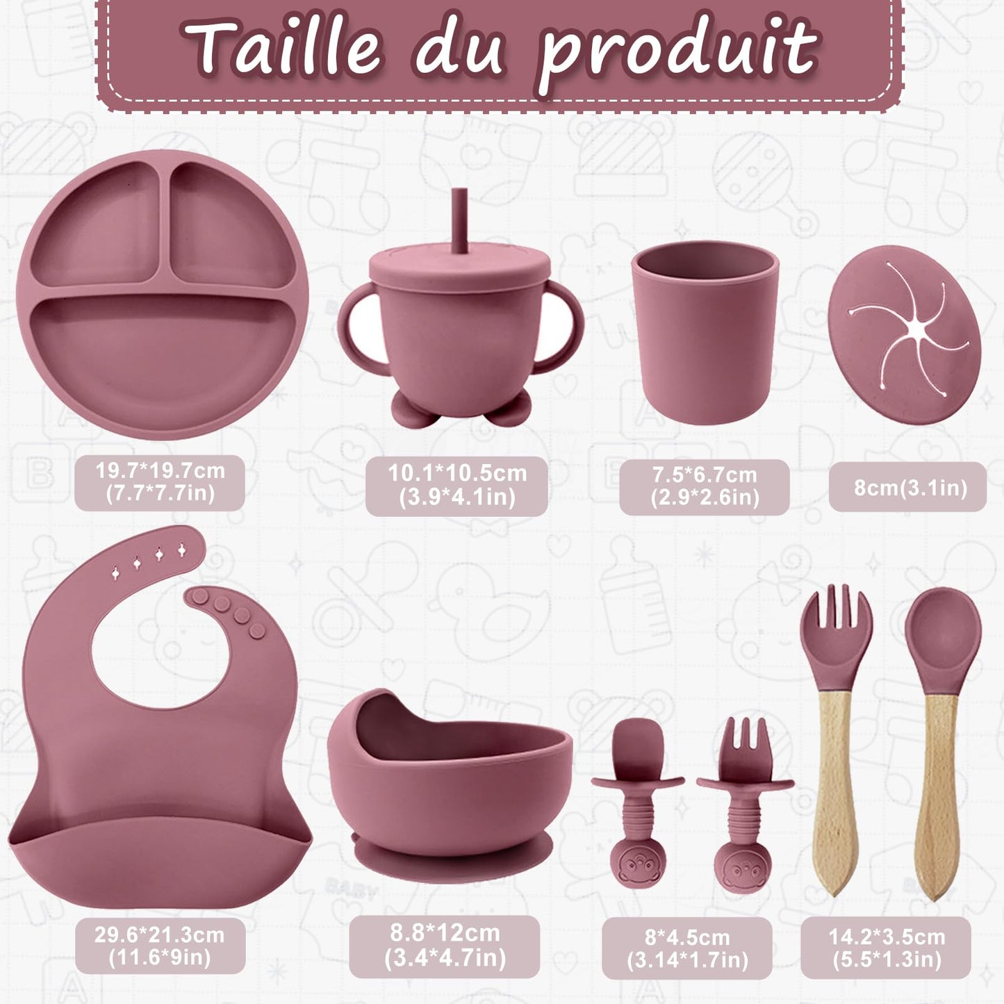 Ensemble de vaisselle pour bébé, ensemble de 12 couverts pour enfants, cuillère pour bébé, tasse à boire 