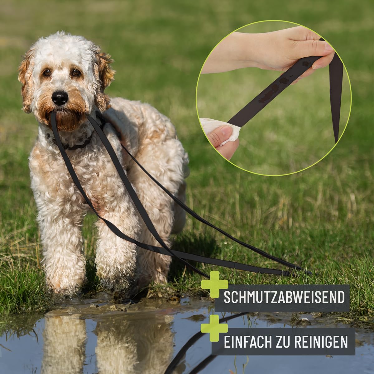 Schleppleine für Hunde 5 Meter, Schwarz I Robuste &amp; wasserfeste Hundeleine lang I Übungsleine mit Griff 