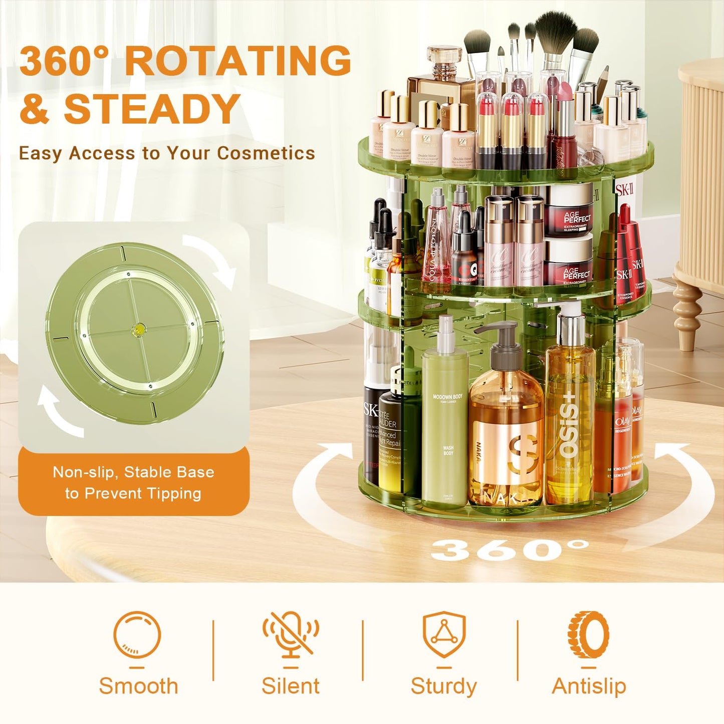 Auxmir Schminktisch Organizer mit 9 einstellbaren Stufen, Make Up Organizer 360° Drehbar, Extra Größer Kosmetik Hautpflege Organisieren 