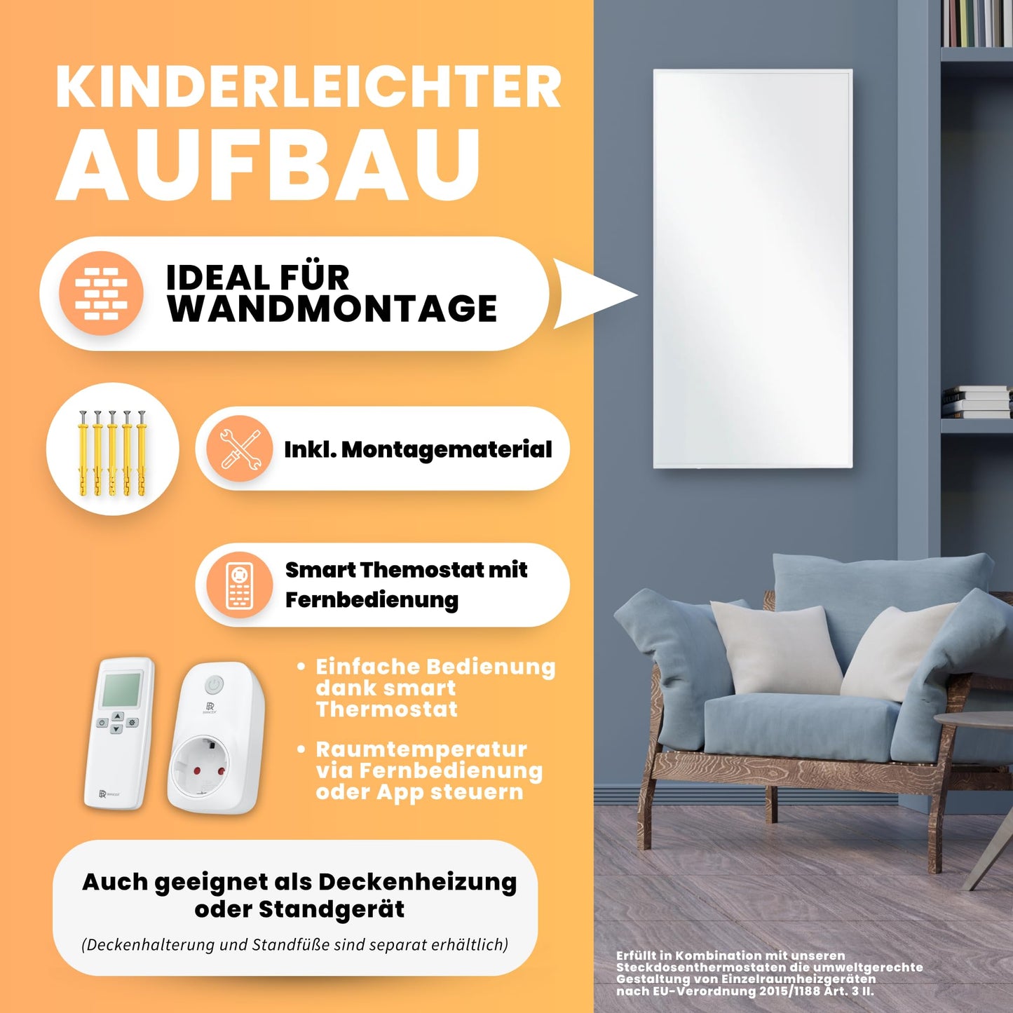 BR Bringer Infrarotheizung, 600 Watt, elektrische Infrarotheizung, energiesparend, TÜV GS-geprüft, deutsche Qualitätsmarke 