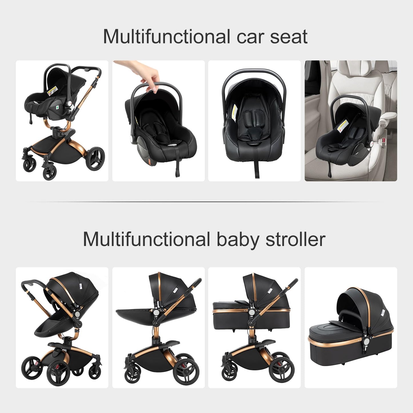Reenborn 3-in-1 Kinderwagen, Buggy mit zwei umkehrbaren Schiebemodi, Kinderwagen mit Gestell aus Aluminiumlegierung, Babywagen, 3-in-1 Komplettset mit Ein-Klick-Faltmechanismus 