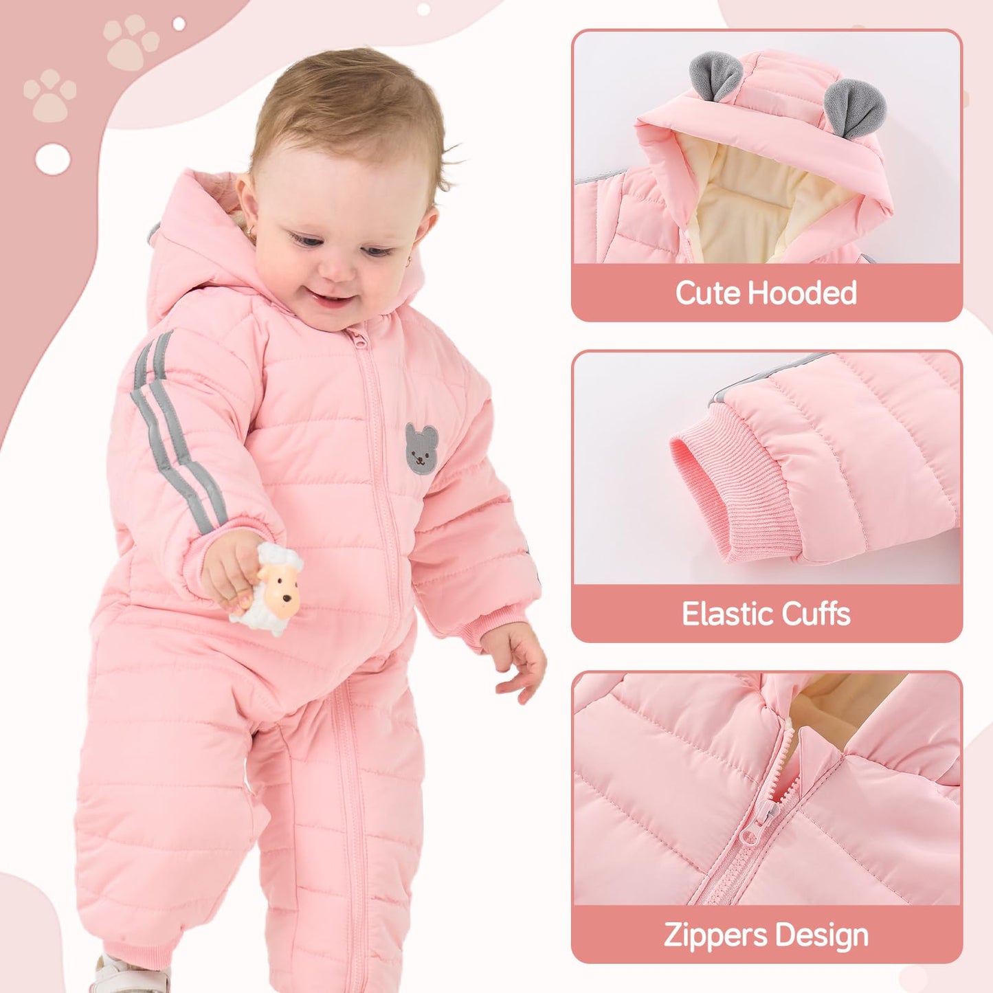 JiAmy Baby Overall Winter, Schneeanzug Baby Jungen Mädchen, Warm Outfits Mit Kapuze