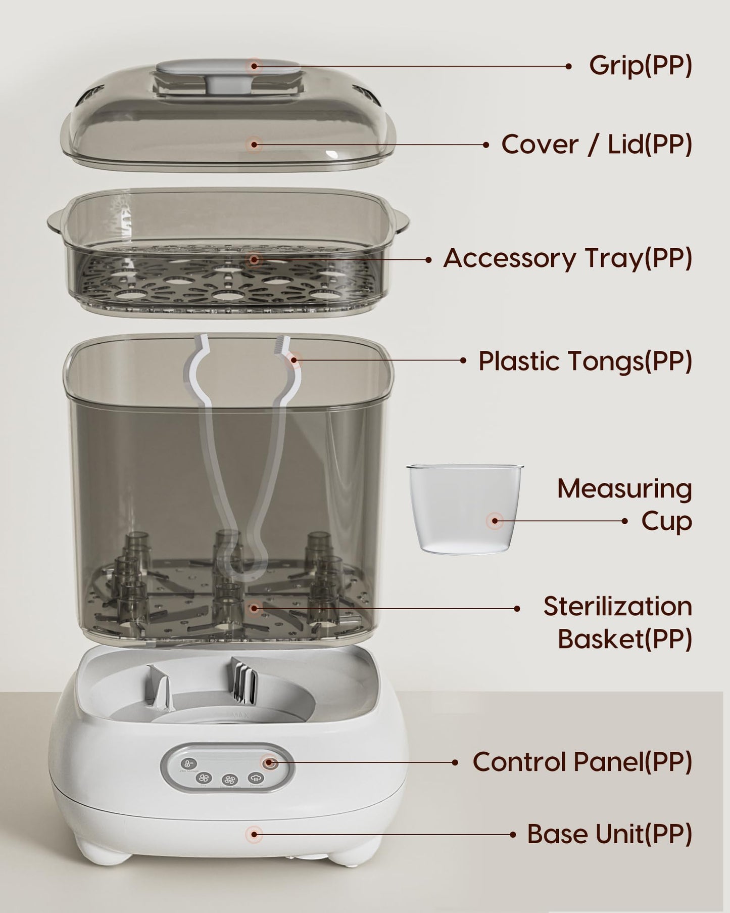 Babyflaschen-Sterilisator und Trockner, elektrischer Dampfsterilisator, größere Kapazität für 9 Flaschen 