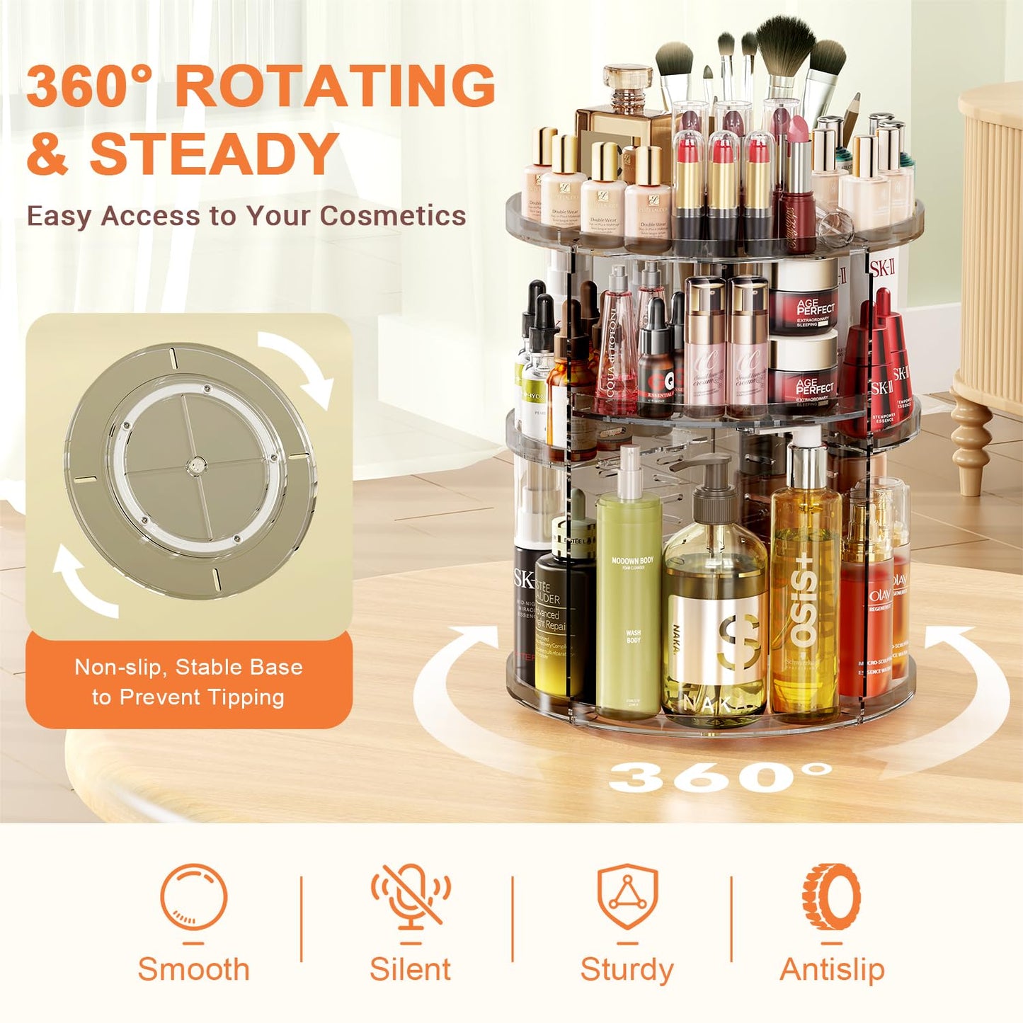 Auxmir Schminktisch Organizer mit 9 einstellbaren Stufen, Make Up Organizer 360° Drehbar, Extra Größer Kosmetik Hautpflege Organisieren 