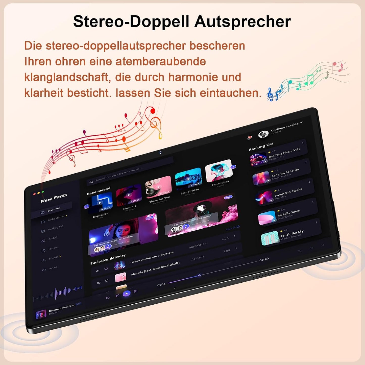 Tablet 10 Zoll Android 14, 22GB RAM 128GB ROM/TF 1TB, Octa-Core Prozessor, 8000mAh, BT5.0, 8MP+5MP, Dual WLAN, Face ID, Widevine L1, Augenschutz, Tablet mit Tastatur &amp; Maus Metallkörper-Schwarz 