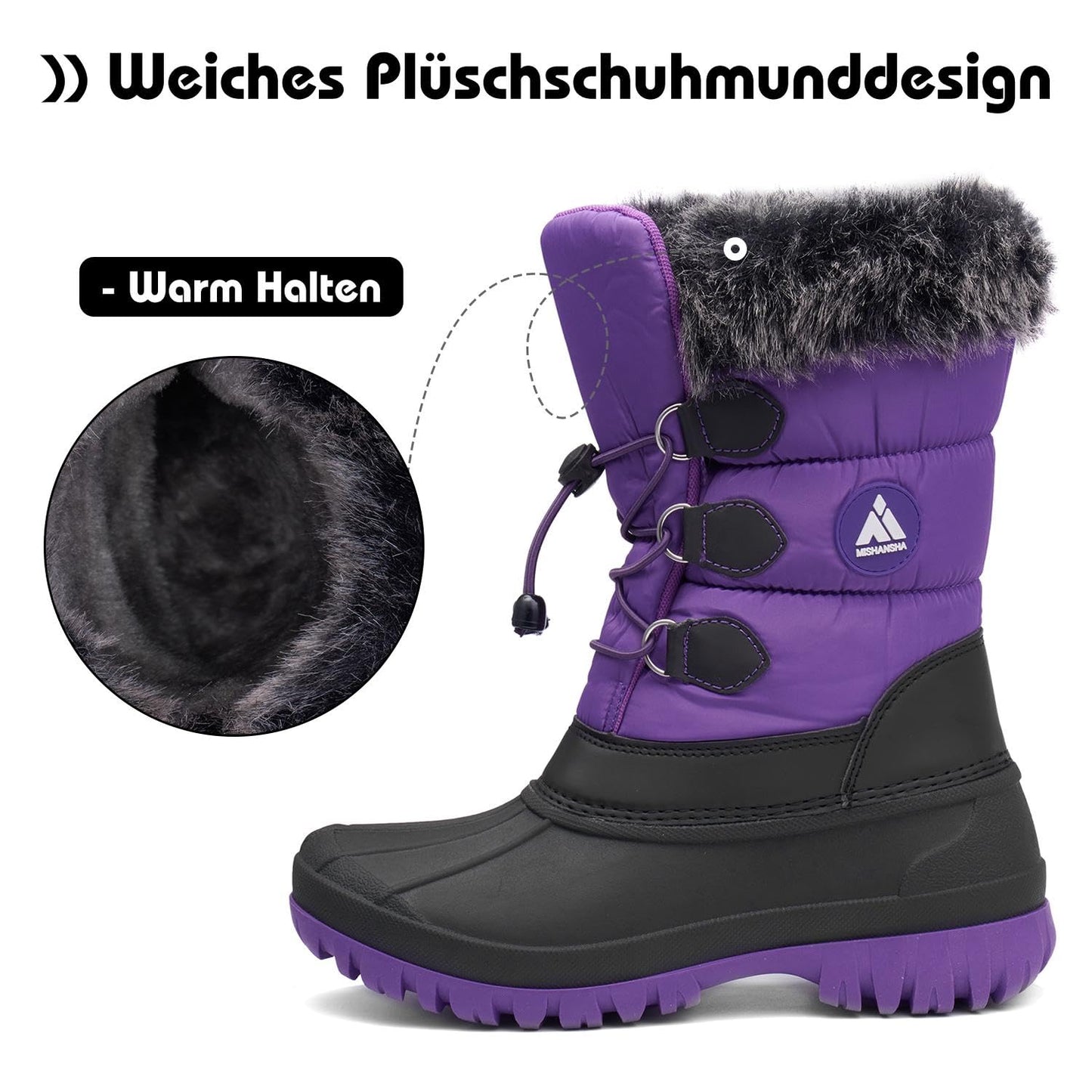 Mishansha Kinder Winterstiefel Gefüttert Wasserdichte Rutschfest Schneestiefel für Mädchen Jungen 