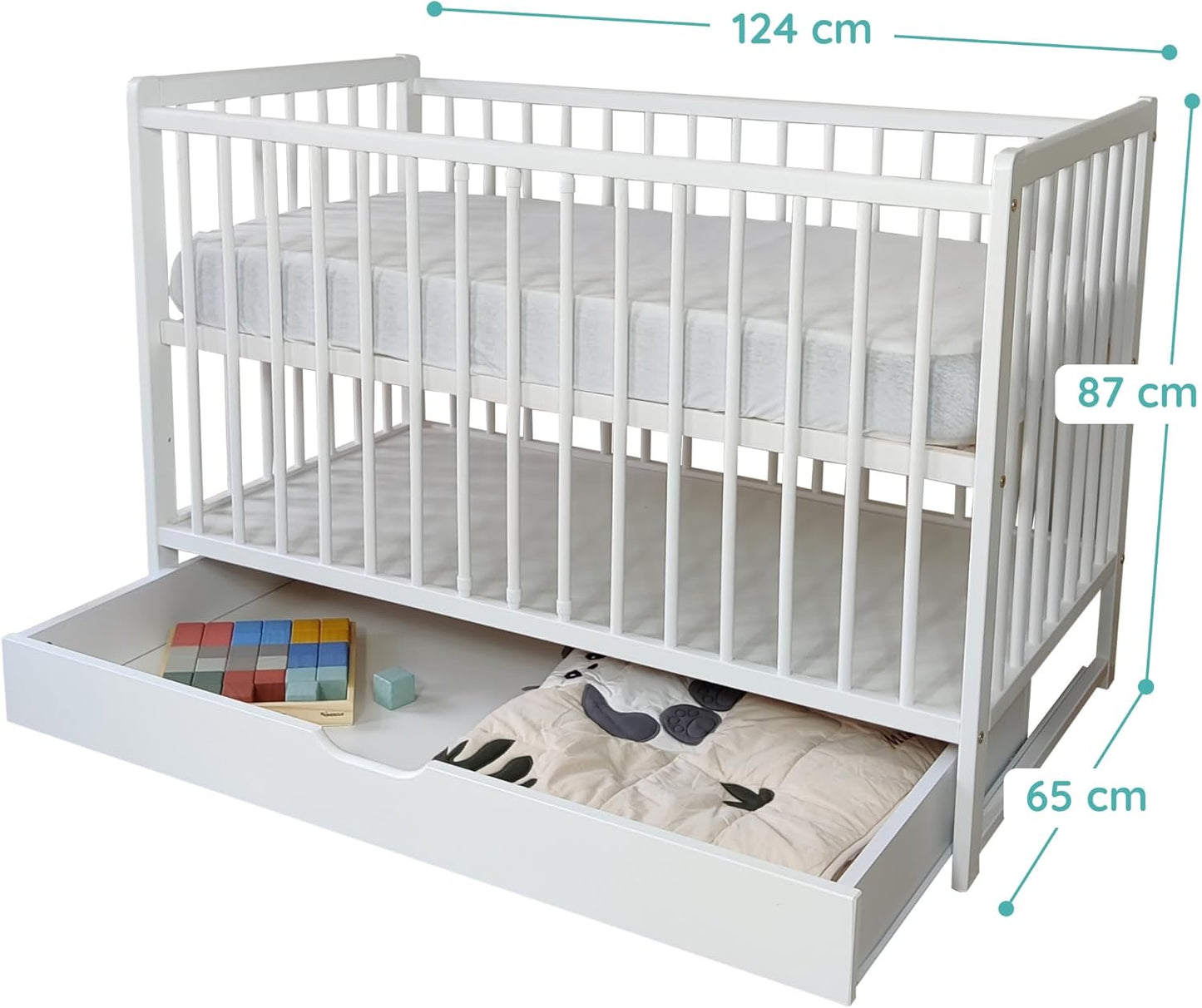 Babybett Kinderbett 60x120 cm Gitterbett Babybett Komplett-Set, Lattenrost höhenverstellbar 