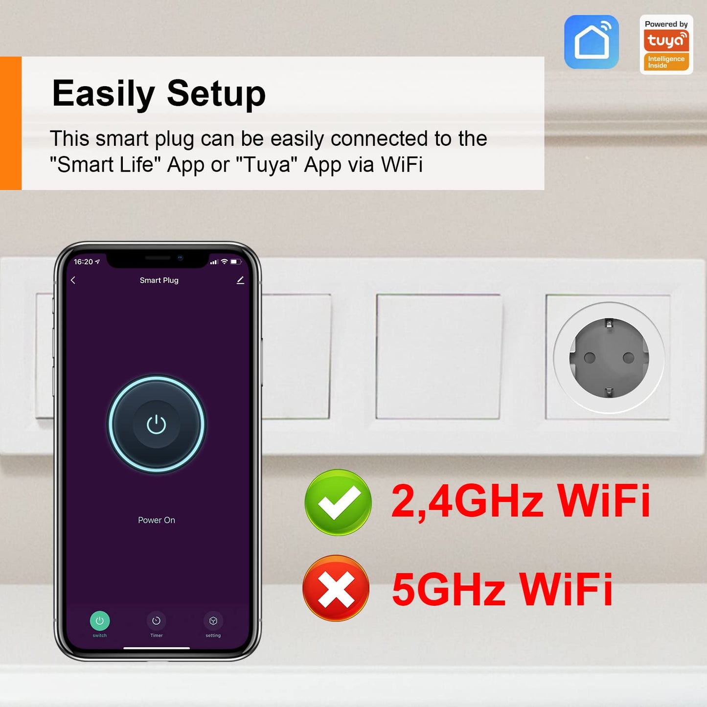 WLAN Smart Steckdose mit Strommessung 16A, Smart Home Steckdose kompatibel mit Alexa/Google Home, Stromverbrauchsmessung, Sprachsteuerung, App-Fernbedienung 