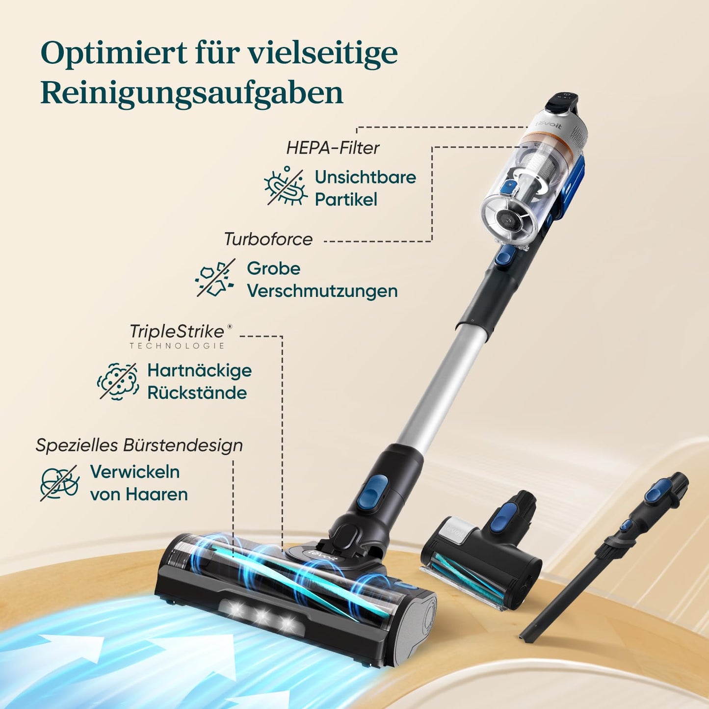 Akku Staubsauger -Levoit - Laufzeit für 75㎡ -4-in-1 Vacuum Cleaner - 99,9 Prozent Filterleistung