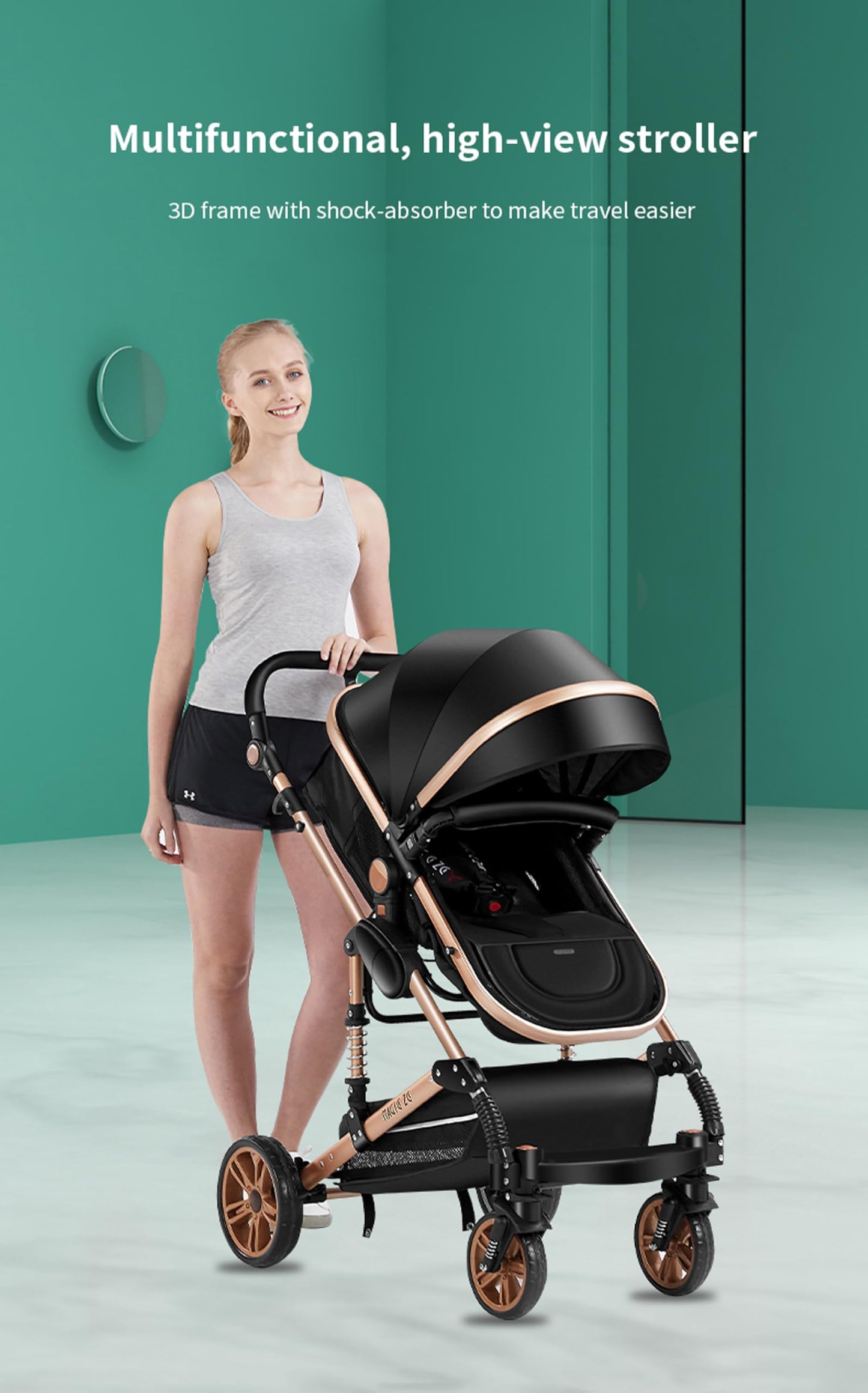 Reenborn 3-in-1 Kinderwagen, Buggy mit zwei umkehrbaren Schiebemodi, Kinderwagen mit Gestell aus Aluminiumlegierung, Babywagen, 3-in-1 Komplettset mit Ein-Klick-Faltmechanismus 
