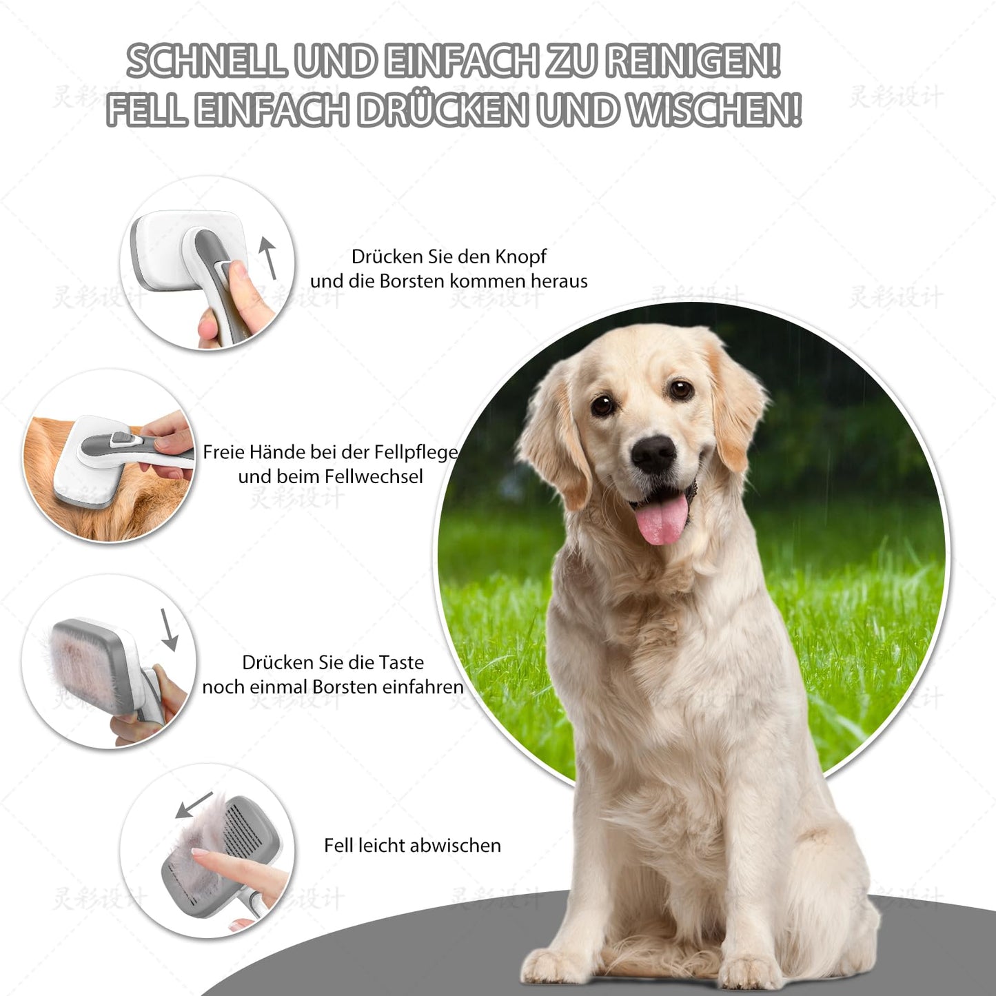 Hundebürste für Hunde und Katzen, selbstreinigend, Katzenbürste für Unterwäsche und Fell 