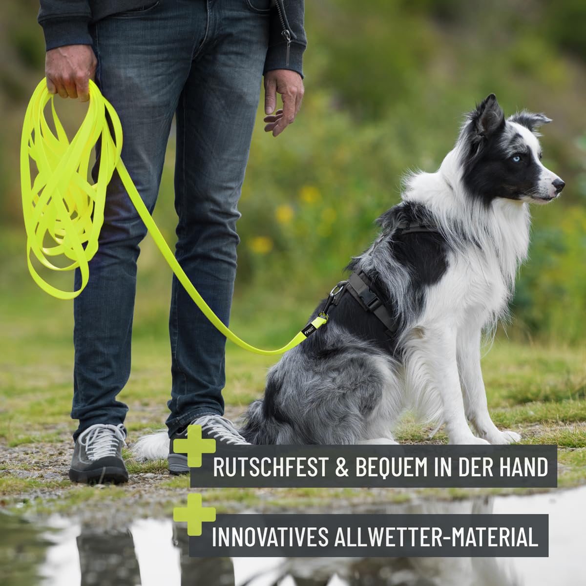 Schleppleine für Hunde 5 Meter, Schwarz I Robuste &amp; wasserfeste Hundeleine lang I Übungsleine mit Griff 