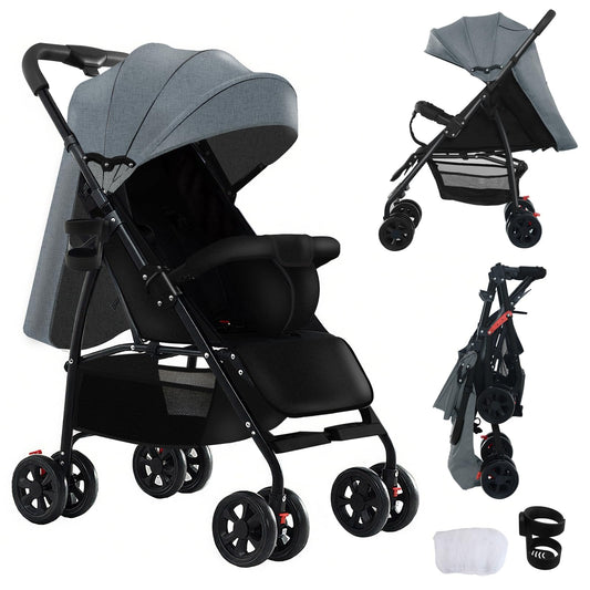 Reenborn 3-in-1 Kinderwagen, Buggy mit zwei umkehrbaren Schiebemodi, Kinderwagen mit Gestell aus Aluminiumlegierung, Babywagen, 3-in-1 Komplettset mit Ein-Klick-Faltmechanismus 