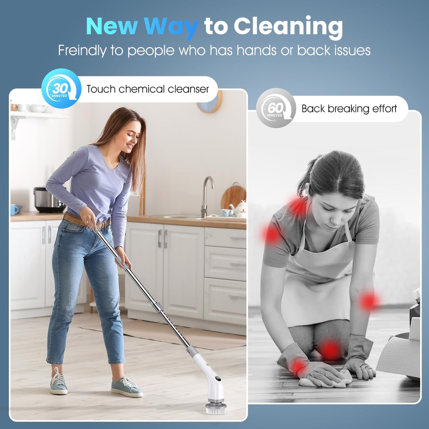 Elektrische Reinigungsbürste, Kabellos Power Spin Scrubber mit 7 Bürstenköpfen, 2-Gang-Integrierte Übertragung, Reinigungsbürste für Fliesen, Duschen, Glas, Bad 