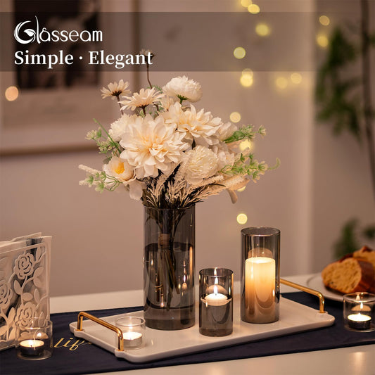 Glasseam Glasvase Grau: 3er-Set Glasvasen Dekoration - Moderne Blumenvase 