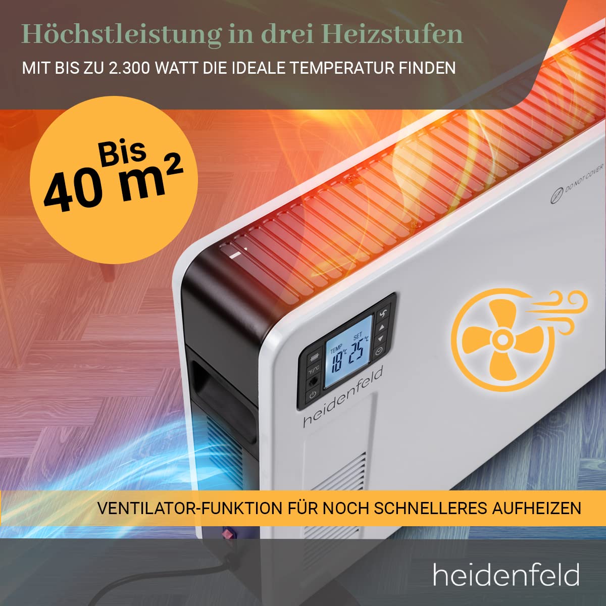 Heidenfeld Konvektor Heizung elektrisch EK100 | 𝟑 𝐉𝐀𝐇𝐑𝐄 𝐆𝐀𝐑𝐀𝐍𝐓𝐈𝐄 - 2300 Watt - Fernbedienung - Heizkörper - Elektroheizung 