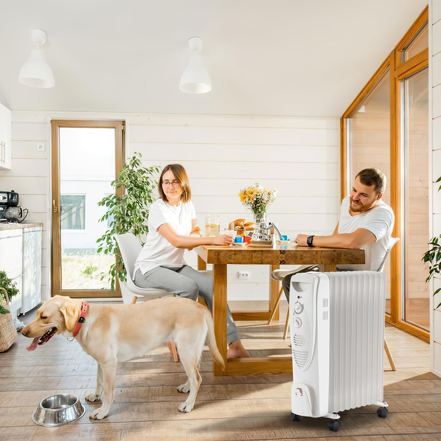 Fiqops Ölradiator 2500 W, energiesparend mit 11 Heizrippen, 3 Heizstufen, Thermostat, WLAN-App und Fernbedienung, Digitalanzeige