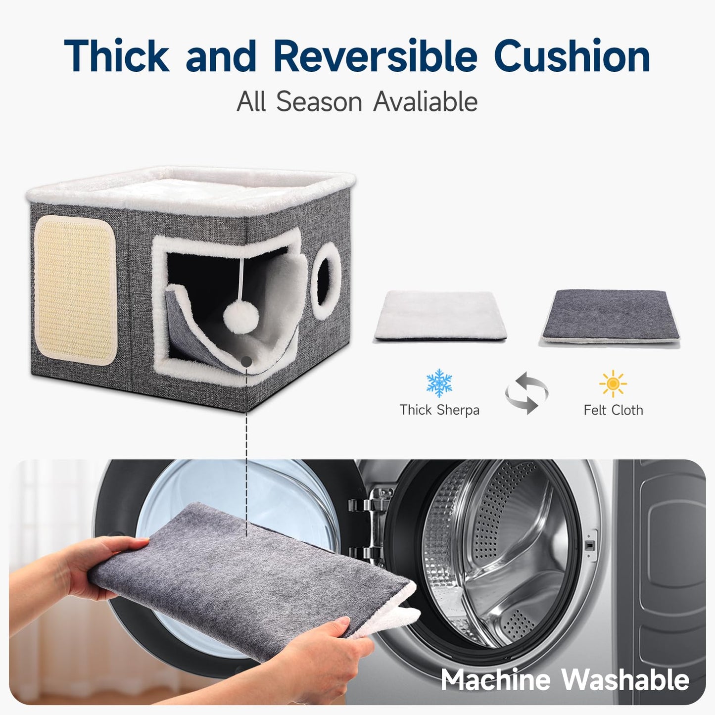 Faltbares Katzenhaus, mit Kratzbrett und Spielball, Katzenhaus Höhle für kleine und mittlere Haustiere 