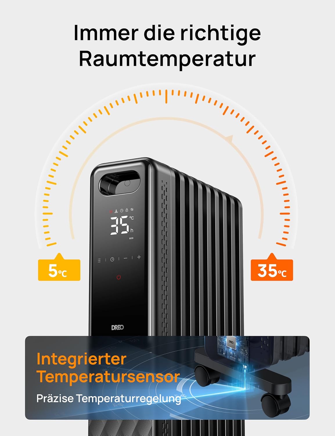 Energiesparende Heizkörperheizung mit Thermostat, 2000 W, mobile Elektroheizung