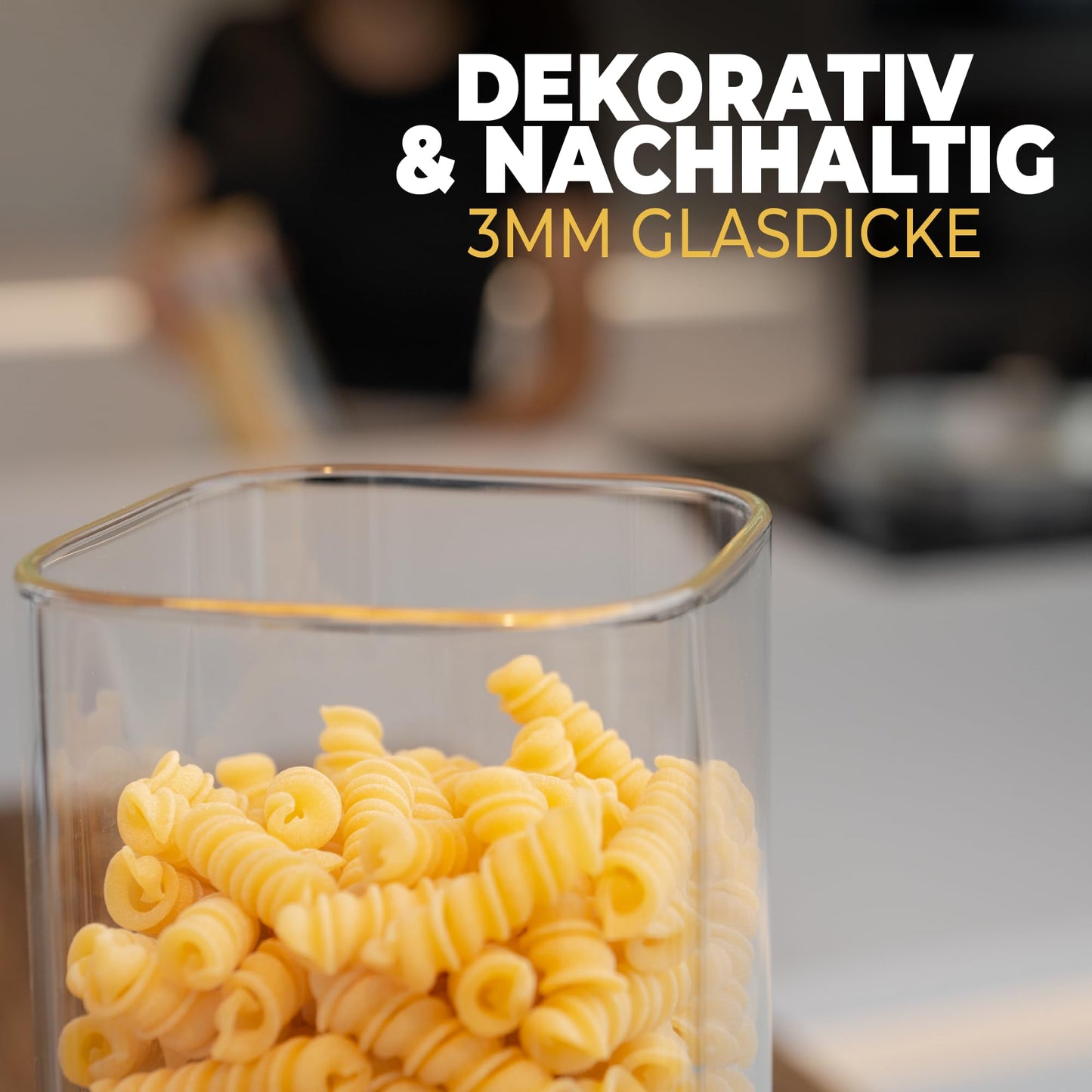 Aufbewahrungsbox Küche für alle Lebensmittel, Küchen Organizer, Vorratsgläser mit Deckel, Eckig - 12er Set, Erhöhte Glasstärke 