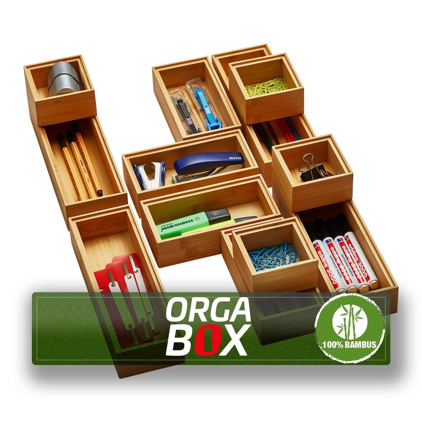 Orga-Box Schubladen-Organizer BAMBUS Aufbewahrungsbox 6 teilig 