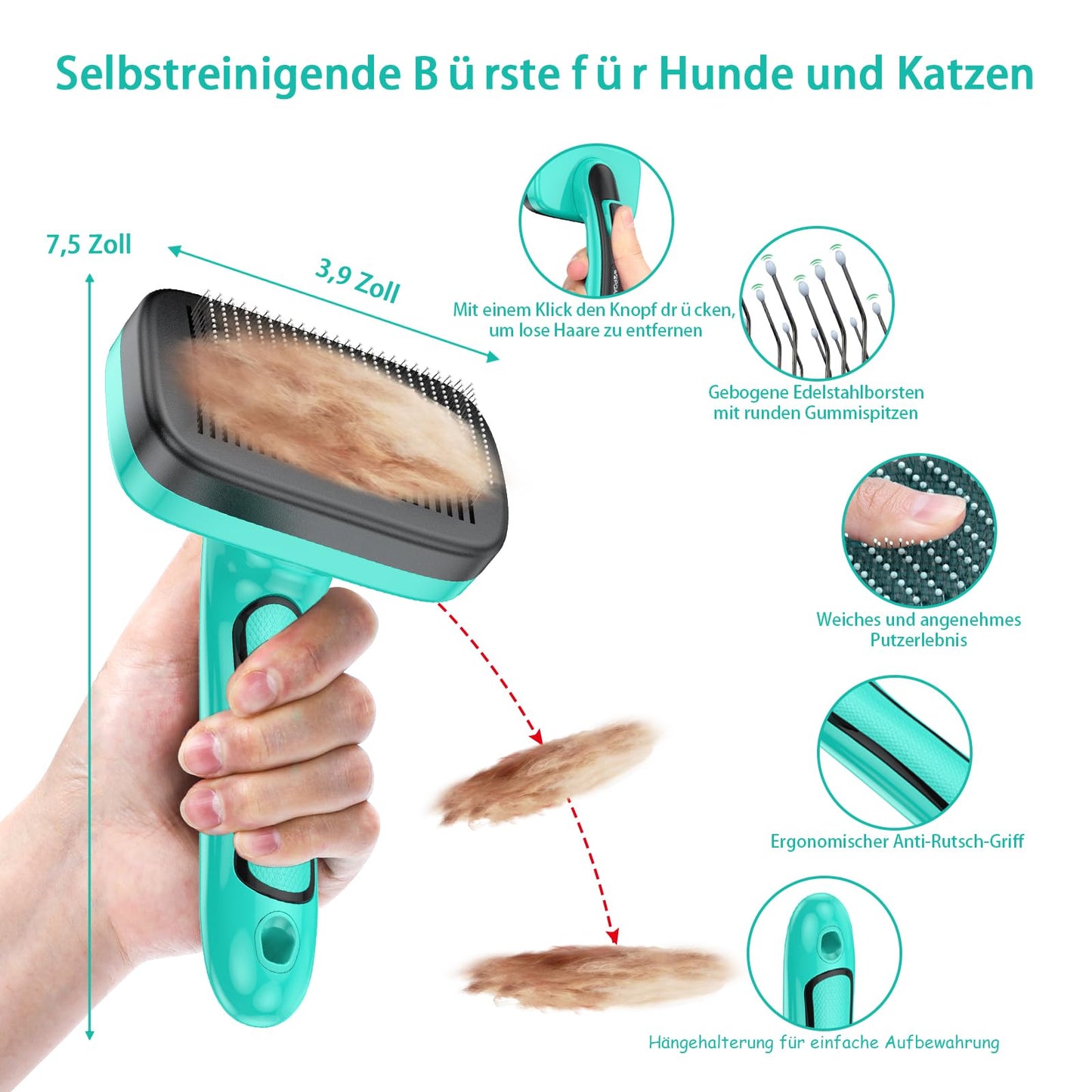 Hundebürste für Hunde und Katzen, selbstreinigend, Katzenbürste für Unterwäsche und Fell 
