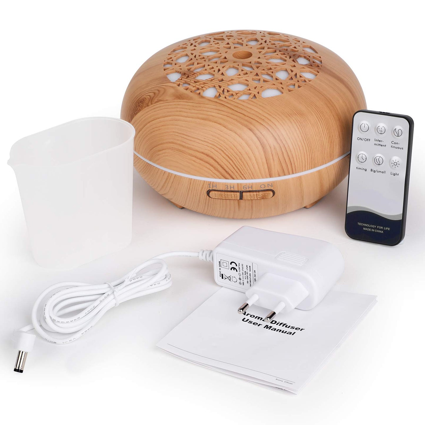 Aroma Diffuser Luftbefeuchter 550ml mit Fernbedienung, Ultraschall Vernebler Duftlampe Öl Diffusor mit 7 Farben LED 