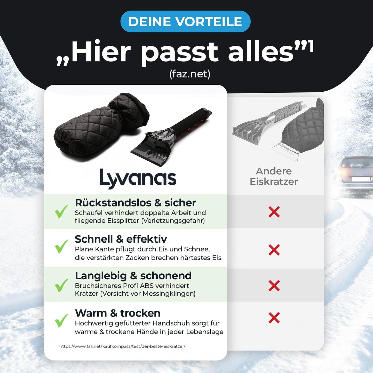 Eiskratzer Auto mit Handschuh TESTSIEGER 2025 „Eismonster“ Profi Scheibenkratzer Auto trifft auf den „Besten Eiskratzer Auto Handschuh 