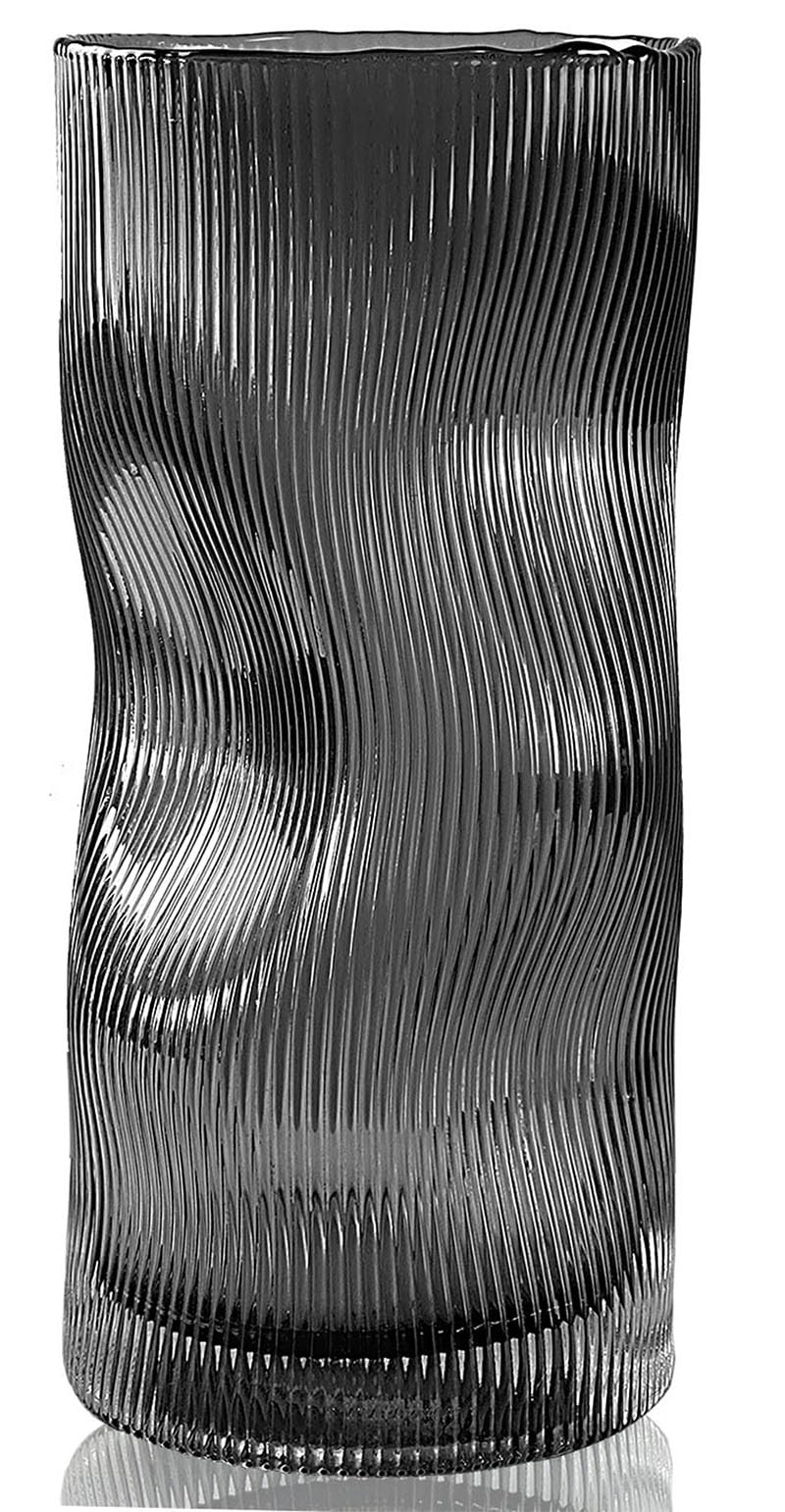 Blumenvase, große hohe Glasvase zur Dekoration, ästhetisch, große Glasvase mit gerippter Textur, modernes Wohnzimmer 