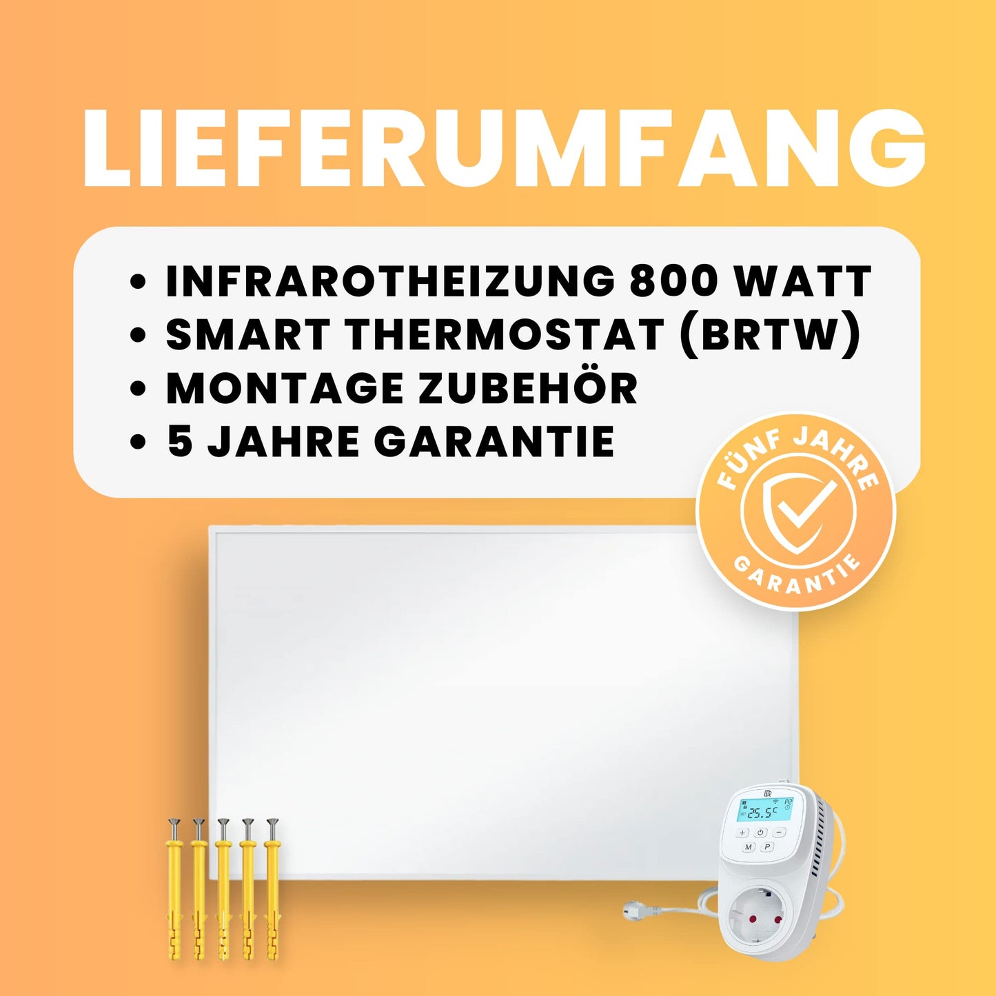BR Bringer Infrarotheizung, 600 Watt, elektrische Infrarotheizung, energiesparend, TÜV GS-geprüft, deutsche Qualitätsmarke 