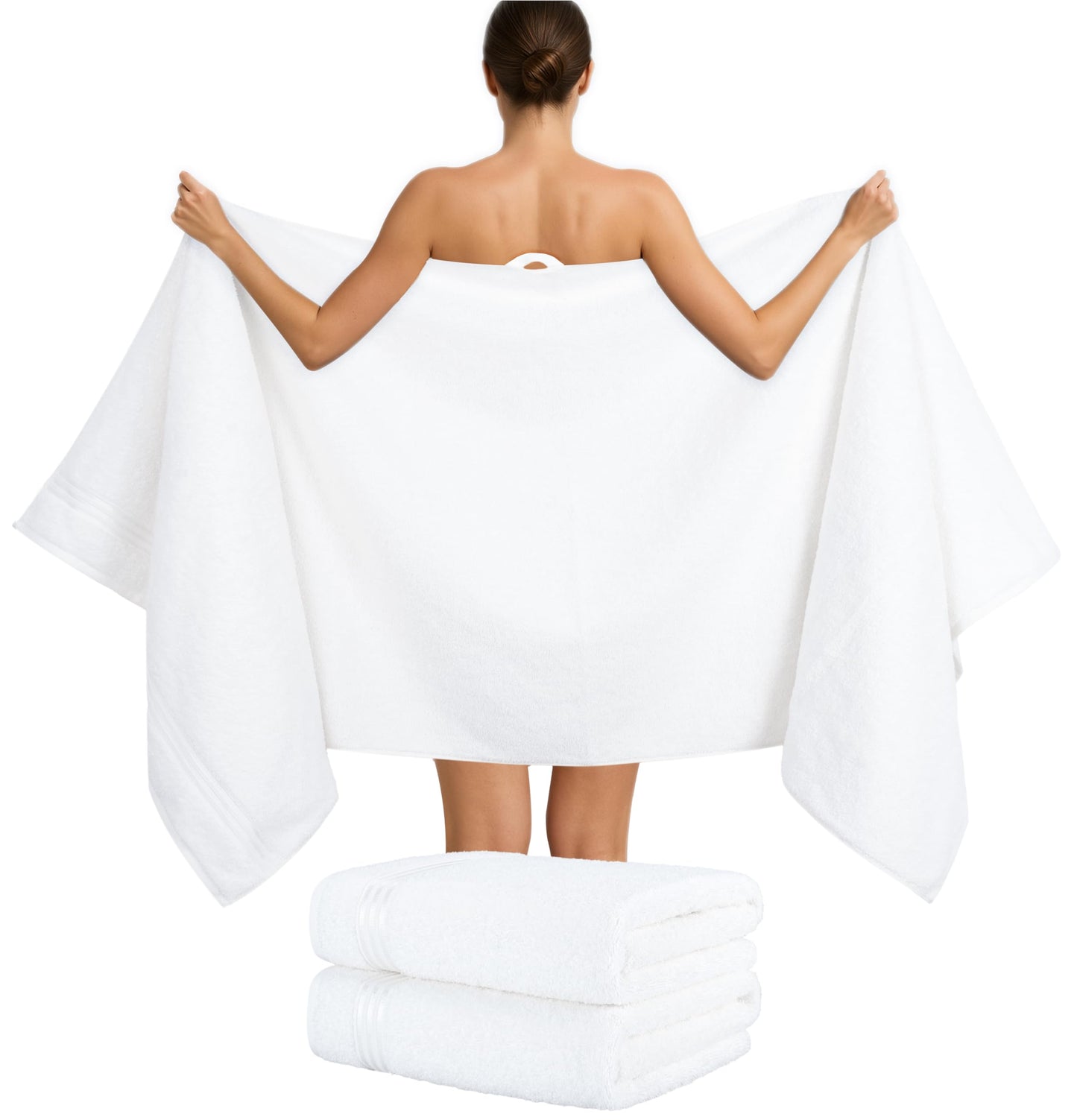 6-teiliges Handtuchset, 100 % Baumwolle, weich, saugfähig, hochwertiges Handtuchset, 2 Badetücher (70 x 140 cm), 4 Handtücher (50 x 100 cm), Weiß 