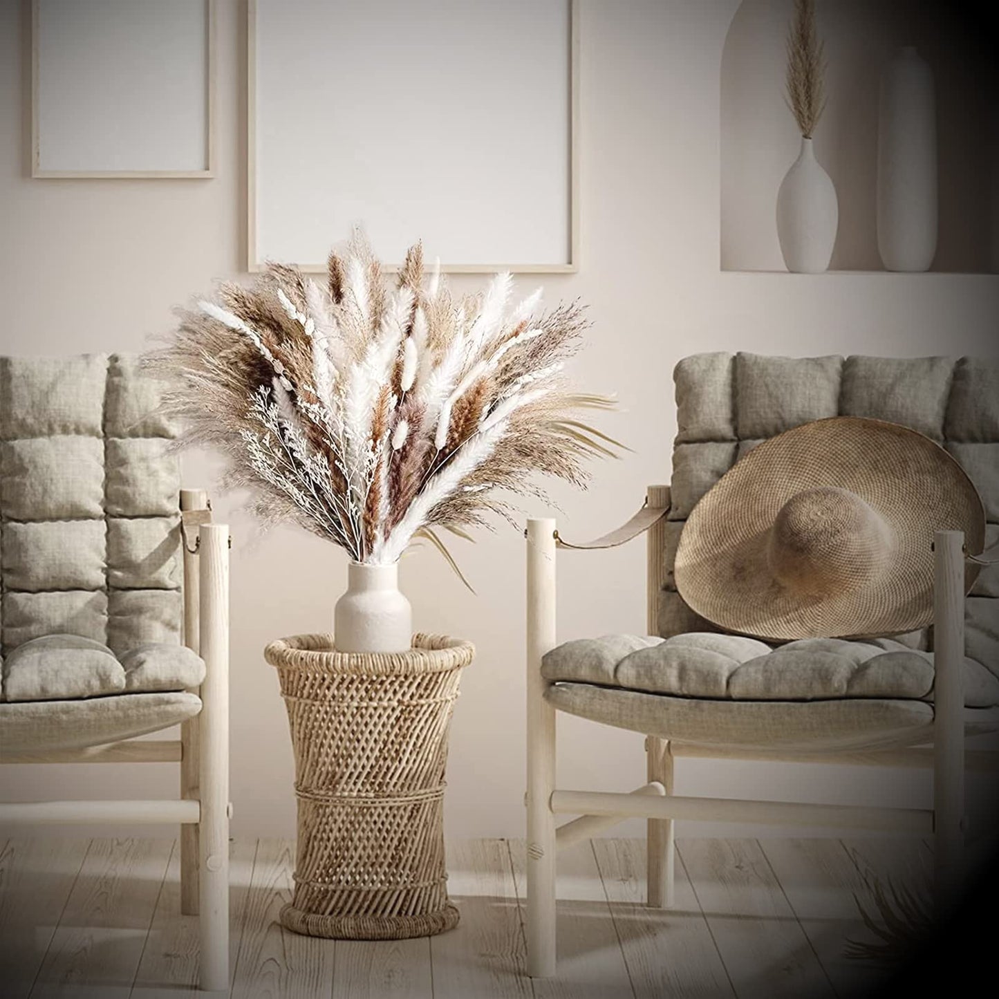 Getrocknetes Pampasgras, 60 Stück, natürliche Trockenblumen zur Dekoration, Schilfblumenstrauß 