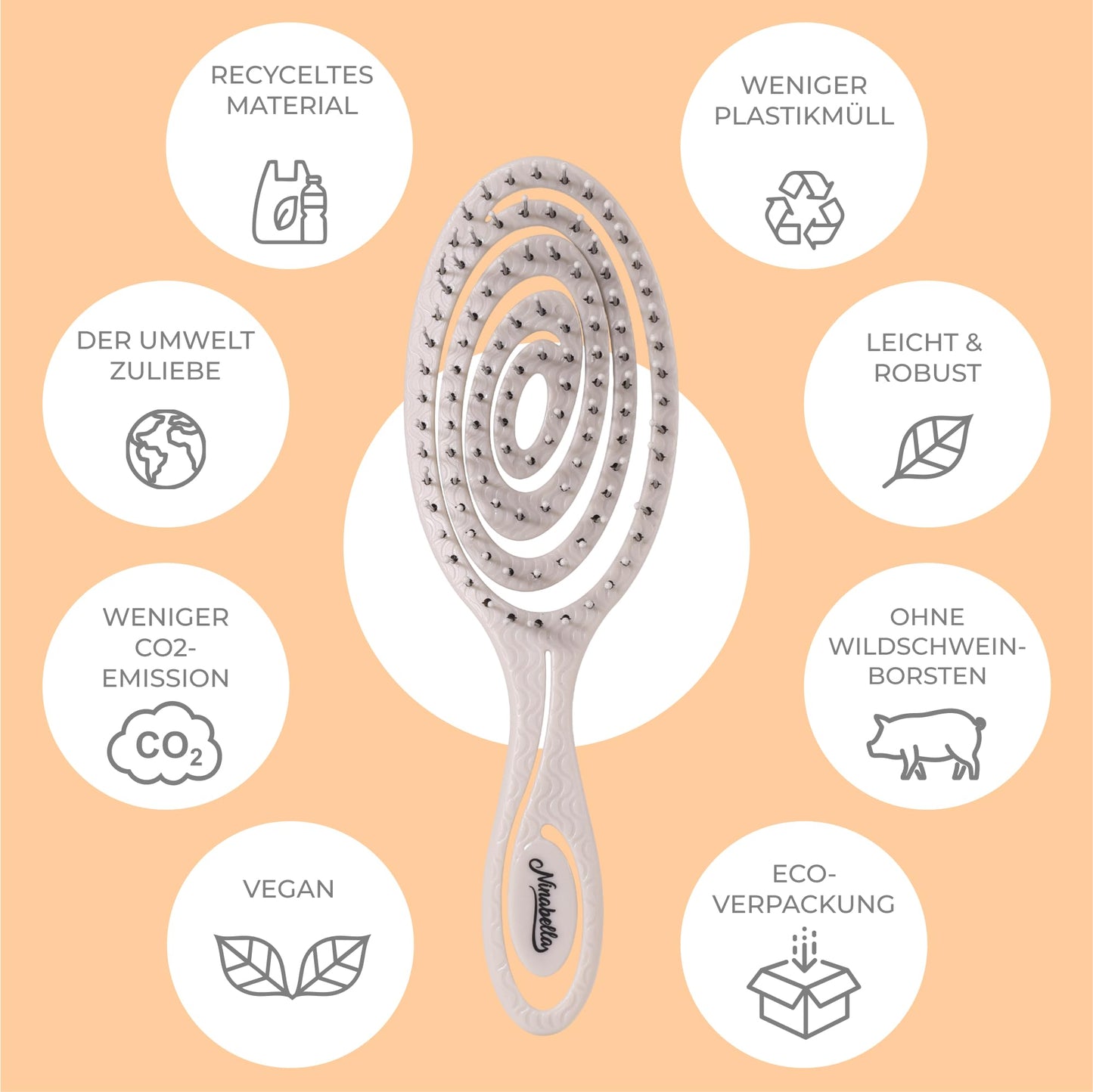 Ninabella Mini Haarbürste ohne Ziepen - Bürste für Reisen - Entwirrbürste für trockenes und nasses Haar - Detangler Bürste