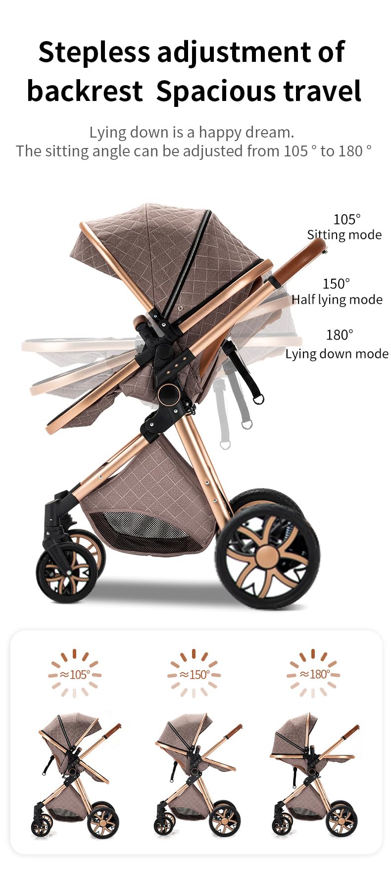YAZOCO kinderwagen 3 in 1 Buggy Babybett Komplett Set Einem Klick Zusammenklappbarer Kinderwagen, KombiKinderwagen Aluminiumrahmen für Neugeborene 