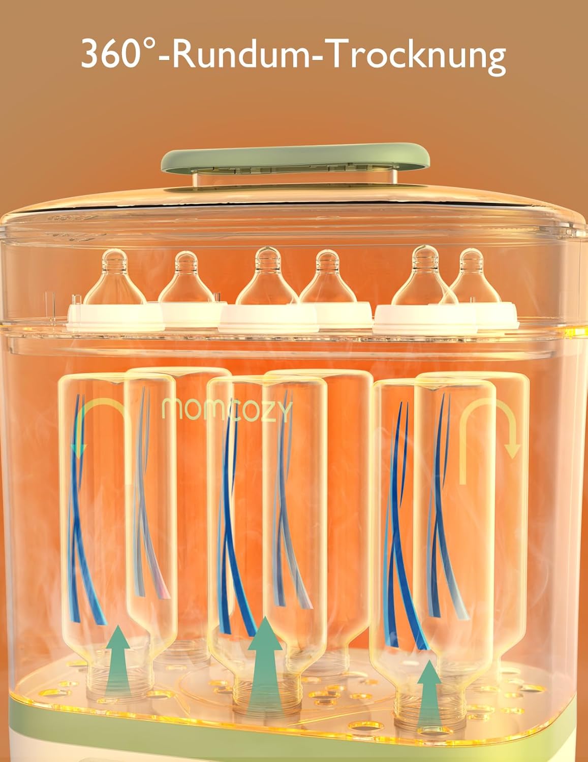 Momcozy Elektrischer 3-in-1-Sterilisator für Babyflaschen mit Trocknungsfunktion – Sterilisiert, trocknet und wärmt, Kapazität für 8 Flaschen, 24 Stunden Keimschutz, multifunktional für Babyzubehör 