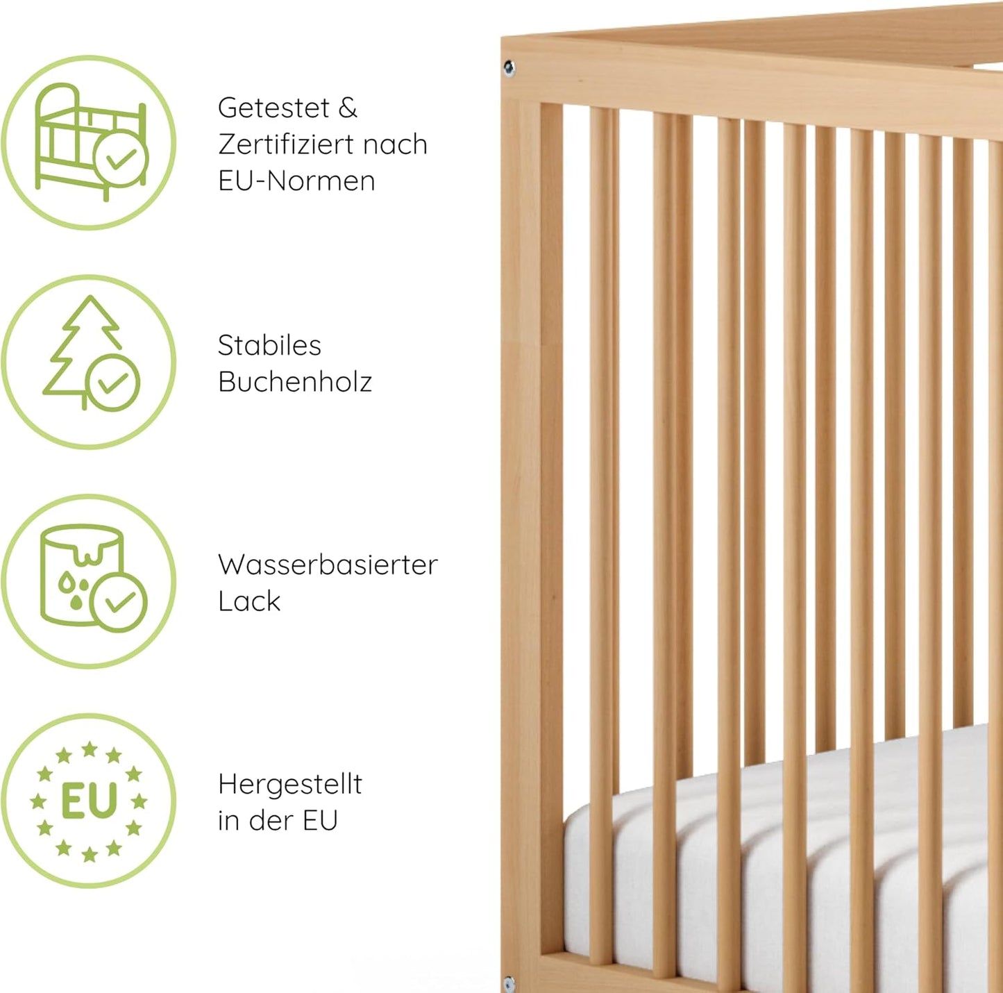 Kids Collective Babybett 60x120 | 70x140 cm, höhenverstellbar 