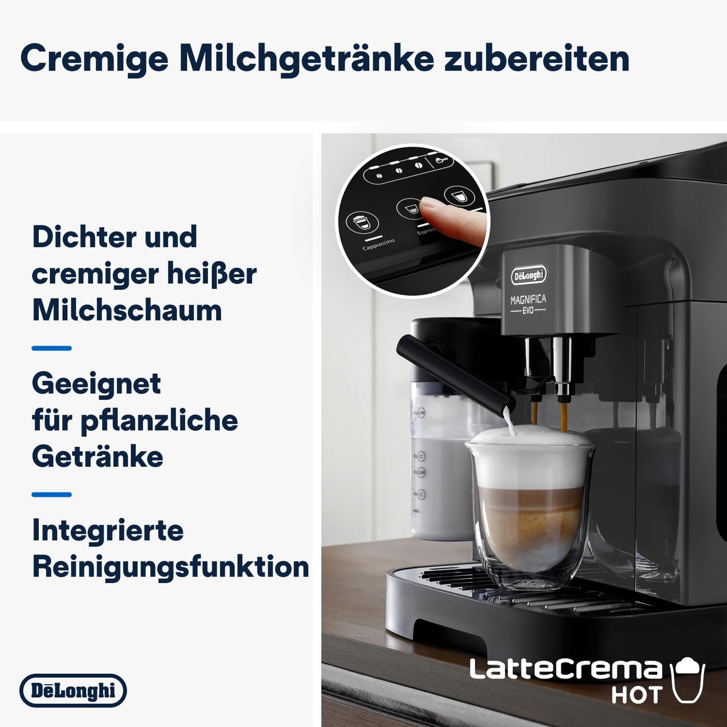 De'Longhi Kaffeevollautomat mit LatteCrema Milchsystem, 7 Direktwahltasten für Cappuccino, Espresso 